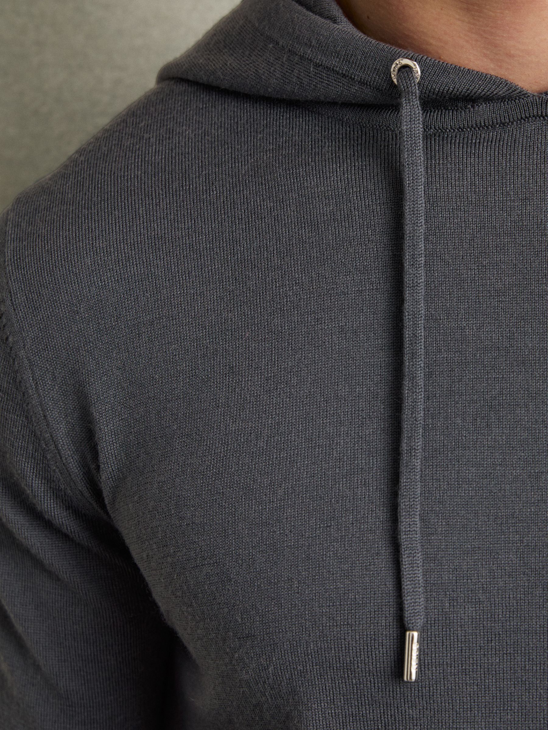 Merino Wool Drawstring Hoodie in Blackend Blue - Image 4 of 6
