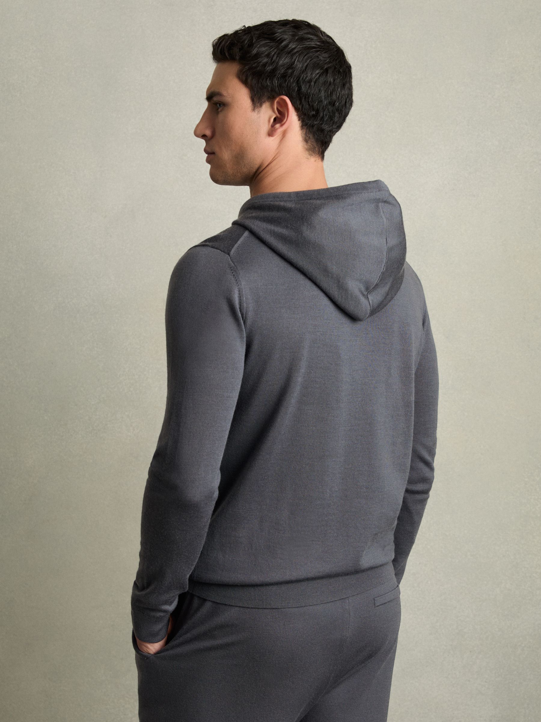Merino Wool Drawstring Hoodie in Blackend Blue - Image 5 of 6