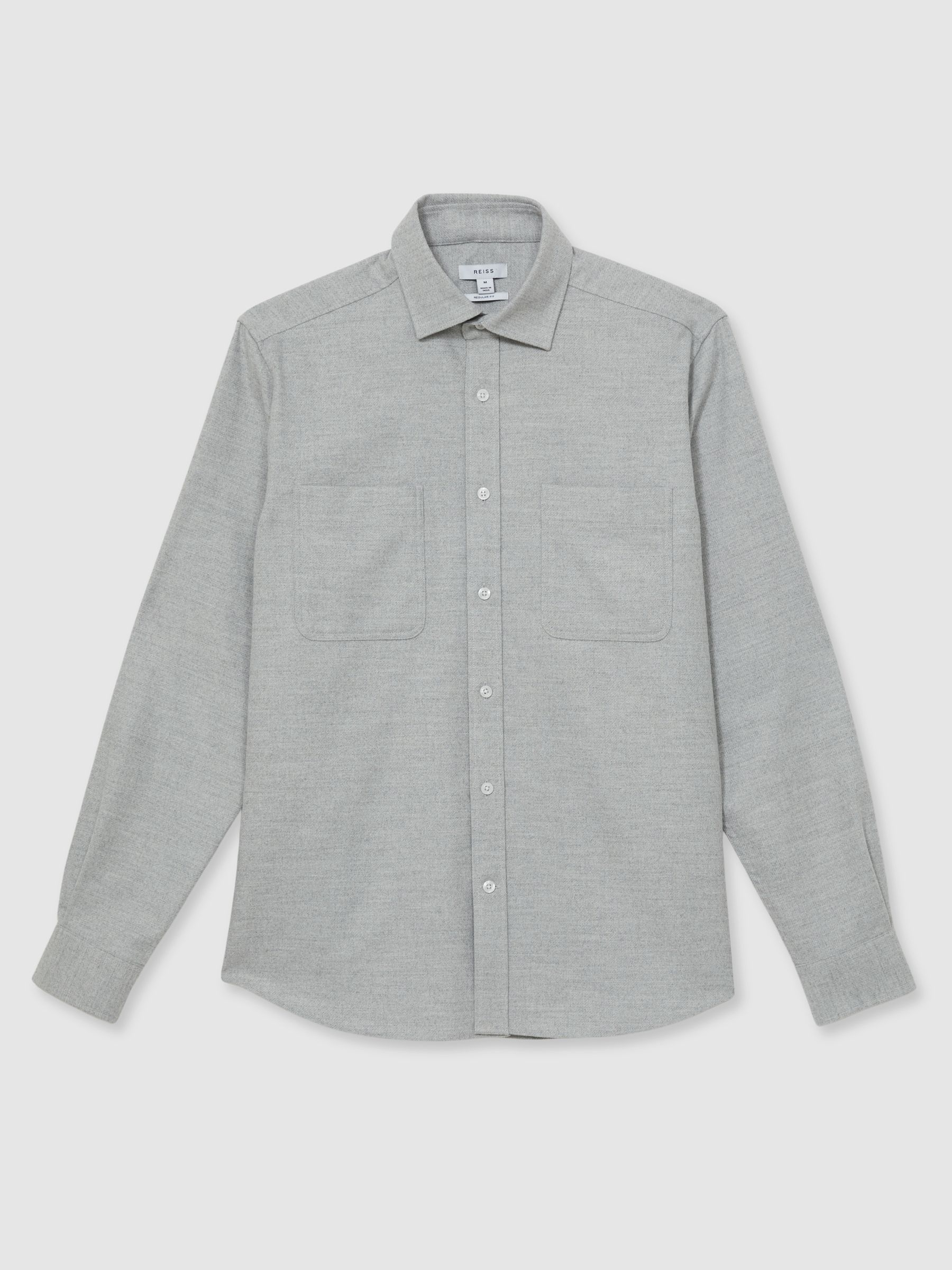 Twin-Pocket Button-Through Overshirt in Soft Grey Melange - Image 2 of 7