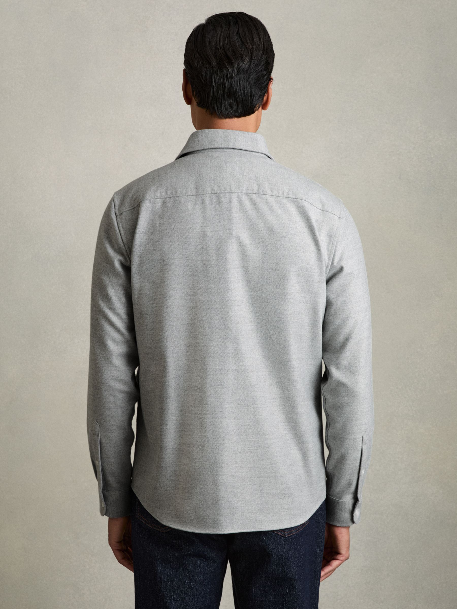 Twin-Pocket Button-Through Overshirt in Soft Grey Melange - Image 5 of 7