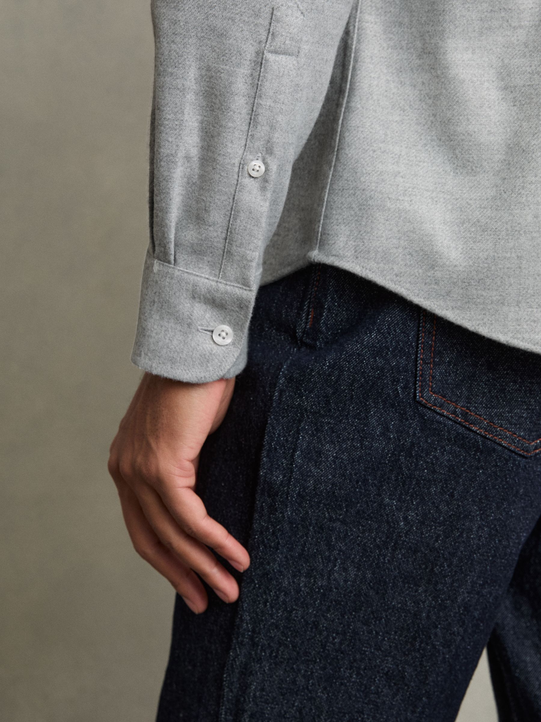Twin-Pocket Button-Through Overshirt in Soft Grey Melange - Image 6 of 7