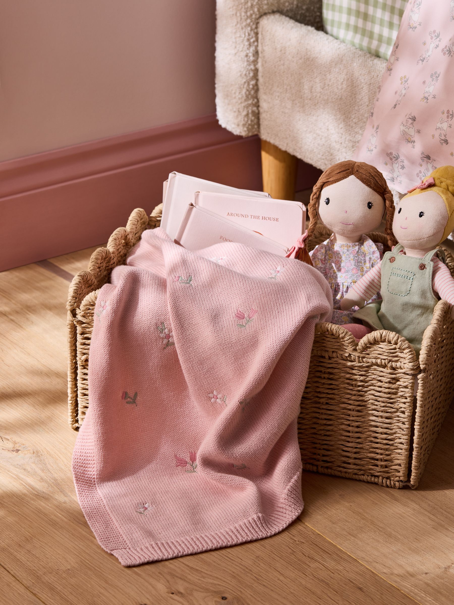 Pink Embroidered Flower Baby Blanket - Image 1 of 5