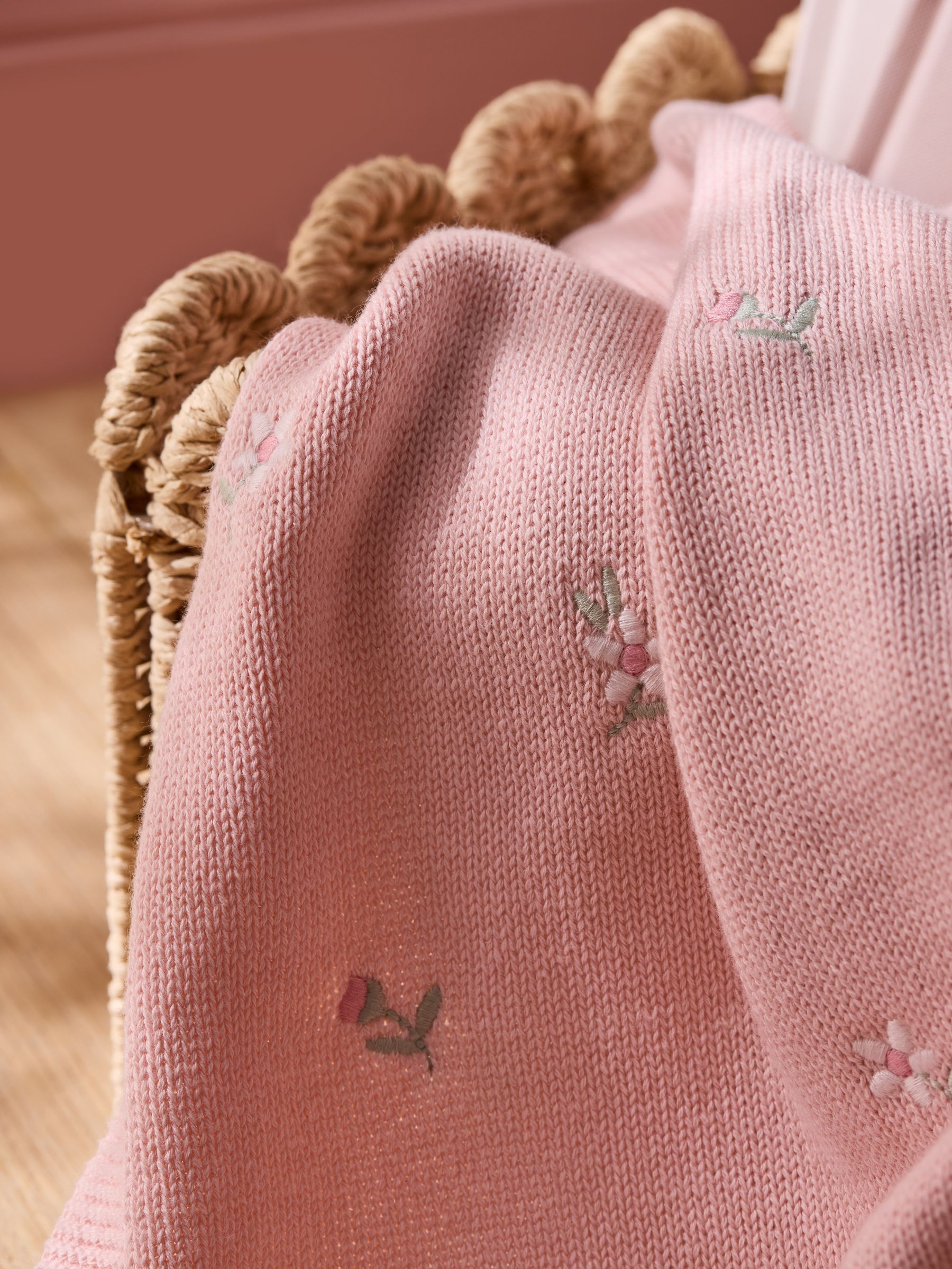 Pink Embroidered Flower Baby Blanket - Image 2 of 5