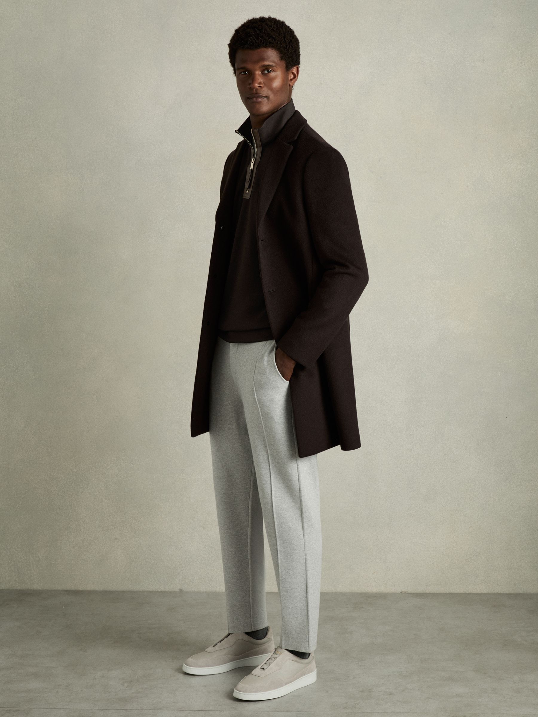 Leather-Placket Interlock-Jersey Sweatshirt in Chocolate Brown - Image 3 of 6