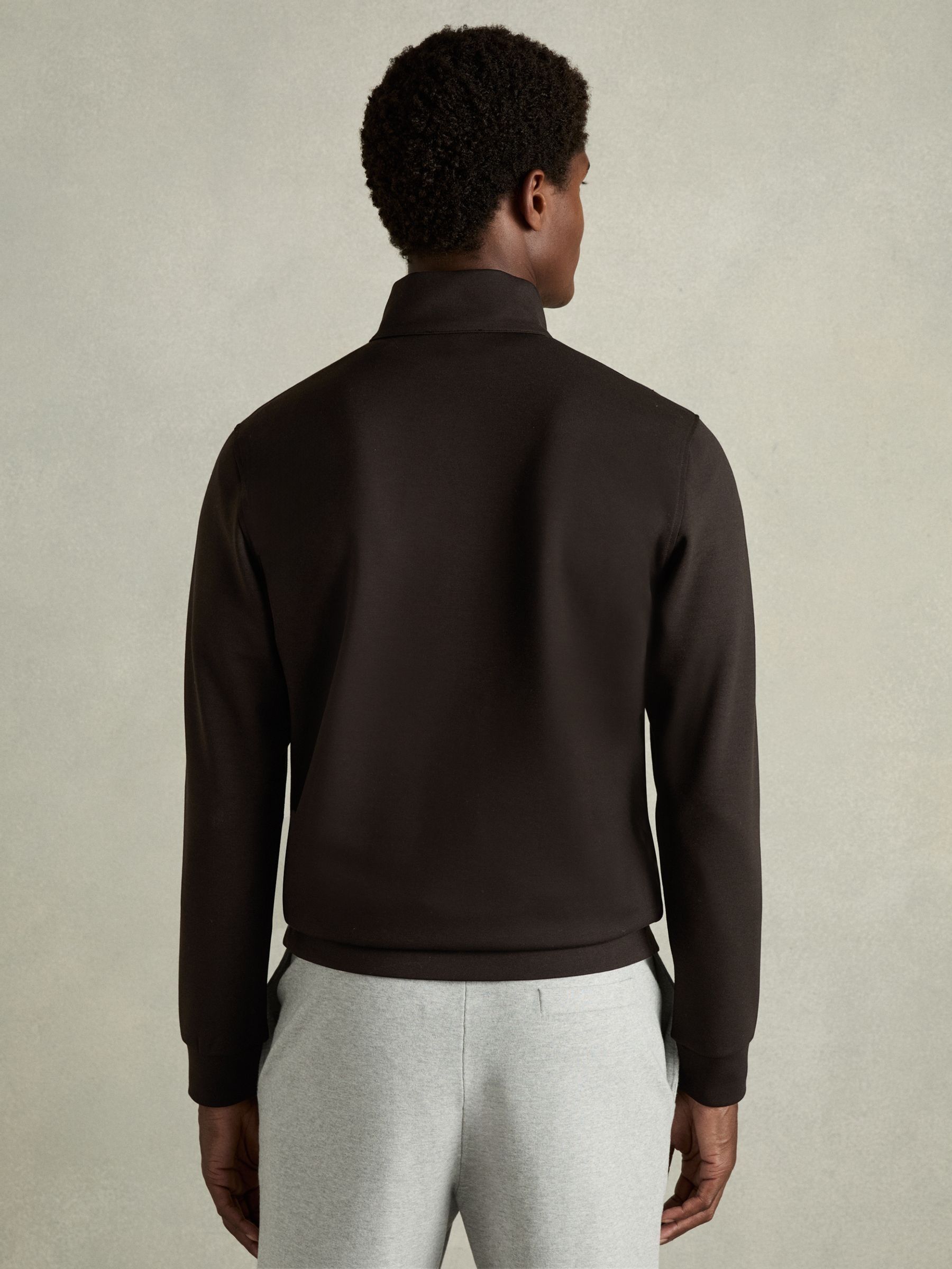 Leather-Placket Interlock-Jersey Sweatshirt in Chocolate Brown - Image 5 of 6