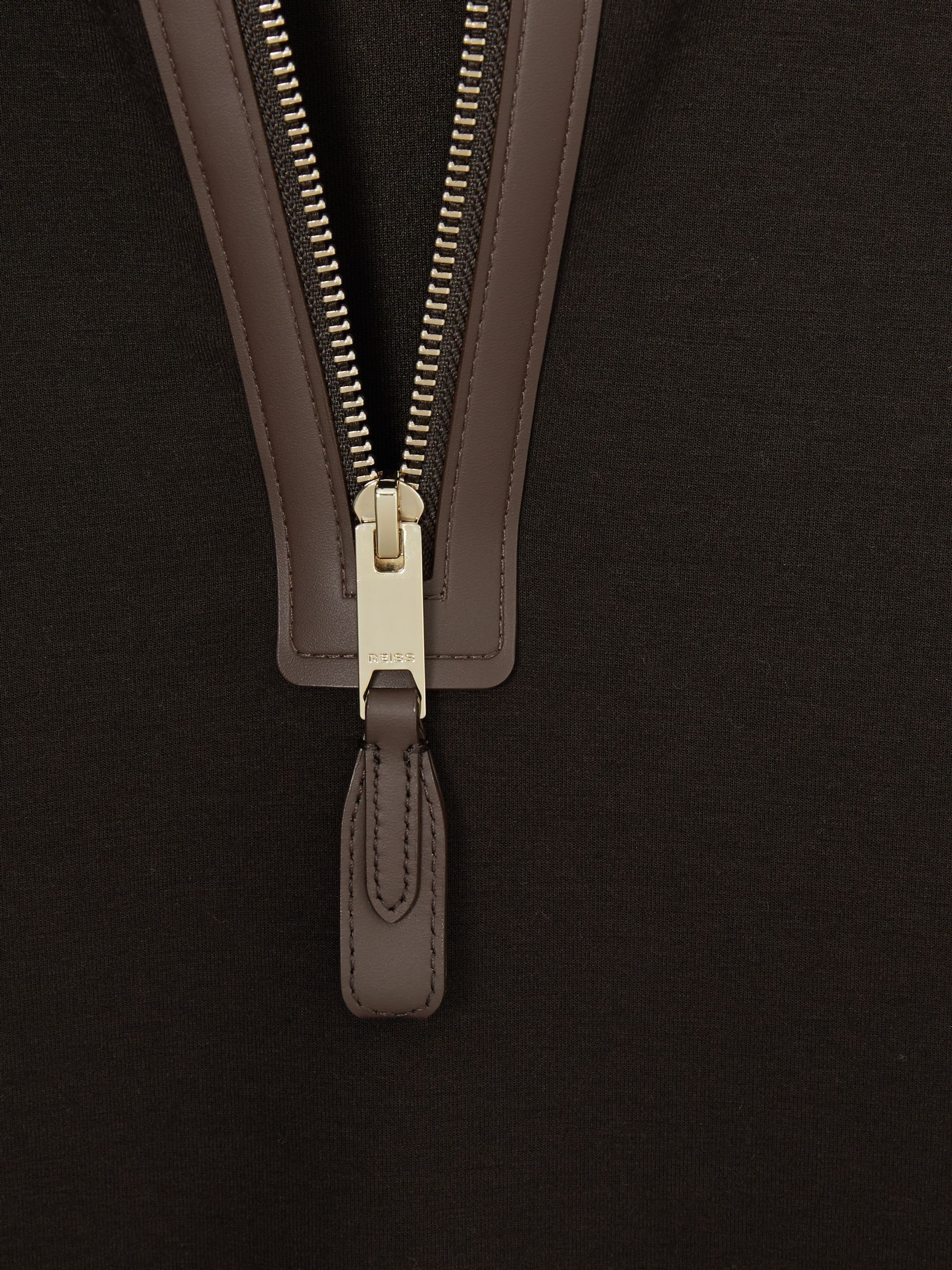 Leather-Placket Interlock-Jersey Sweatshirt in Chocolate Brown - Image 6 of 6