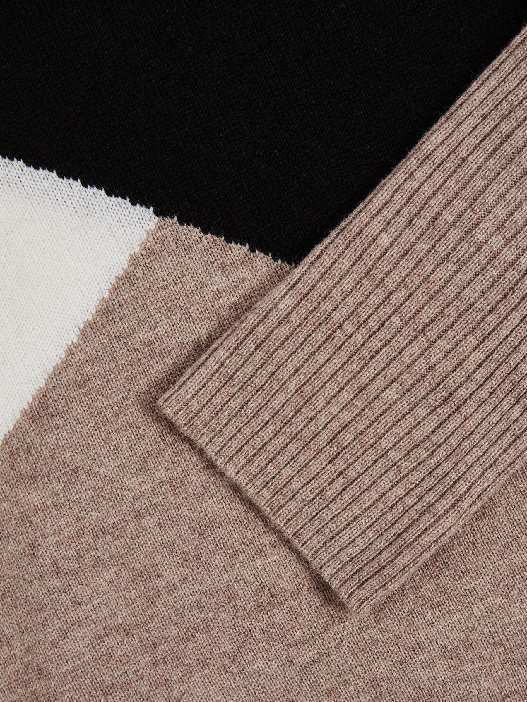 Geometric Colour-Block Jumper With Wool And Cashmere in Camel/Black - Image 6 of 6