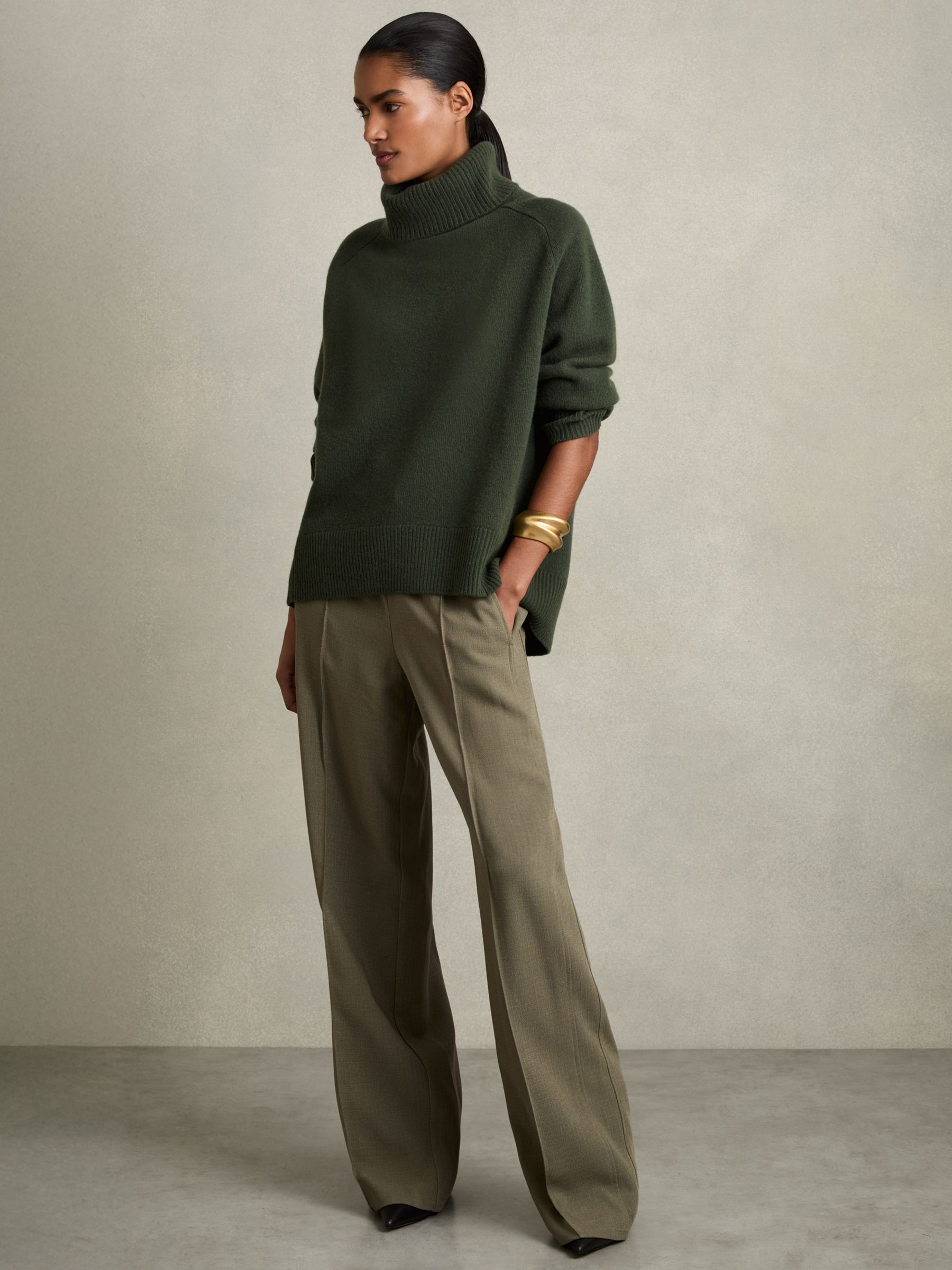 Wool Cashmere Roll Neck Jumper in Khaki - Image 4 of 7