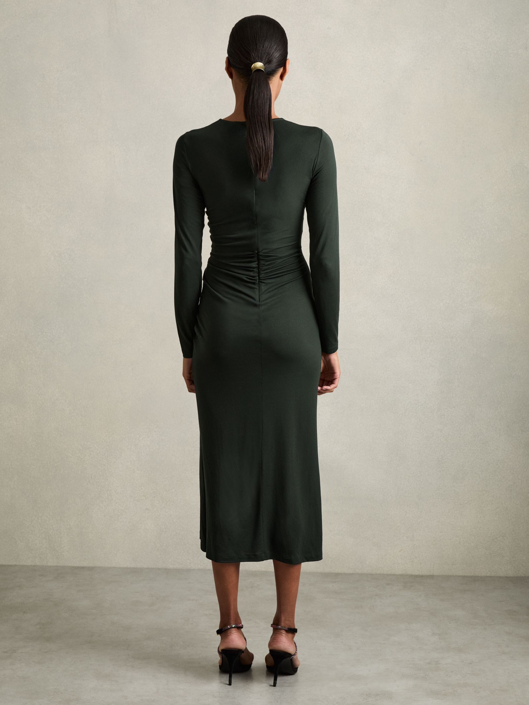 Petite Jersey Ruched Midi Dress in Dark Green - Image 5 of 8