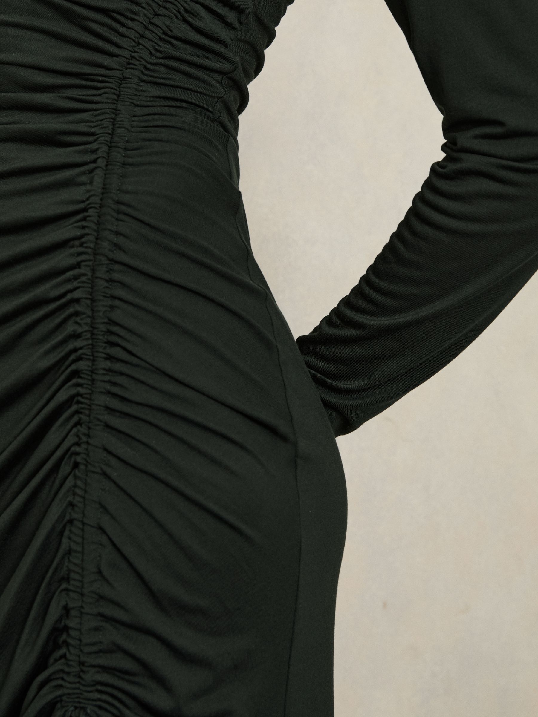 Petite Jersey Ruched Midi Dress in Dark Green - Image 6 of 8
