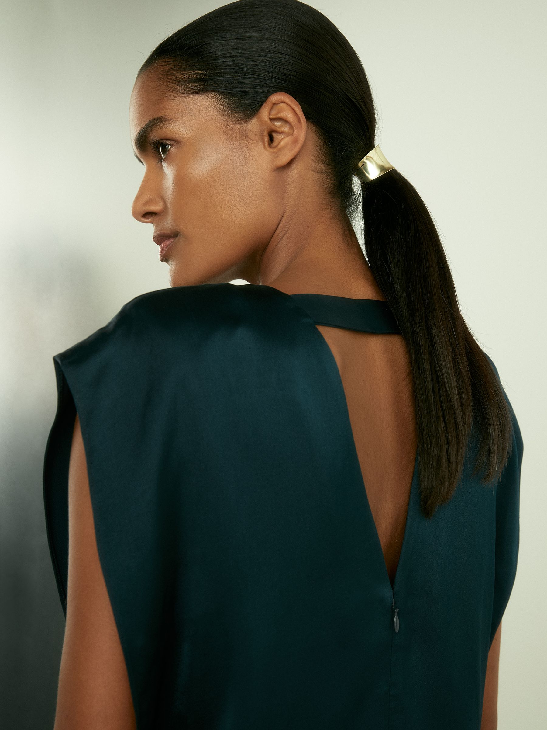Satin Sleeveless Tunic Dress in Teal - Image 3 of 6