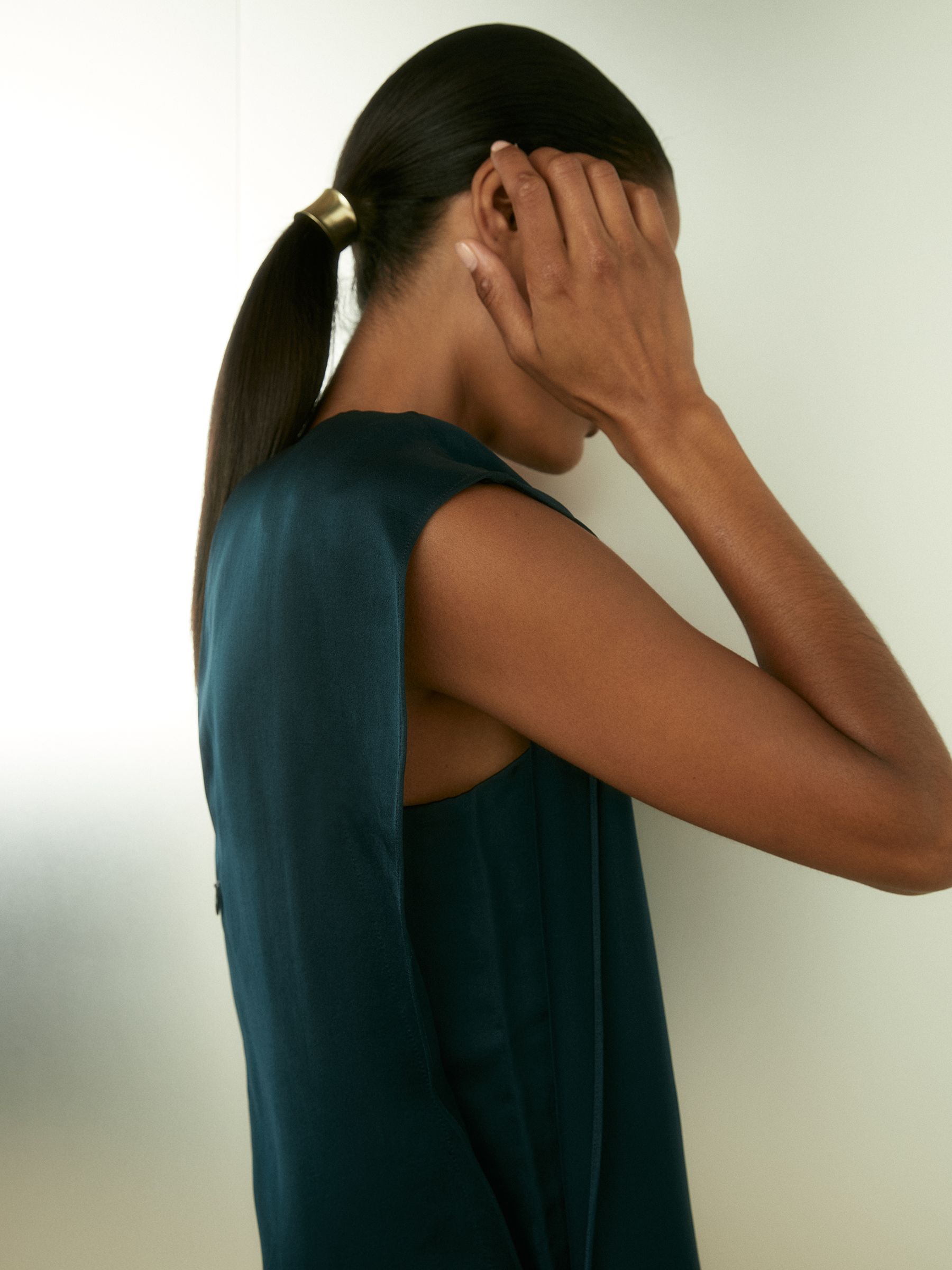 Satin Sleeveless Tunic Dress in Teal - Image 4 of 6
