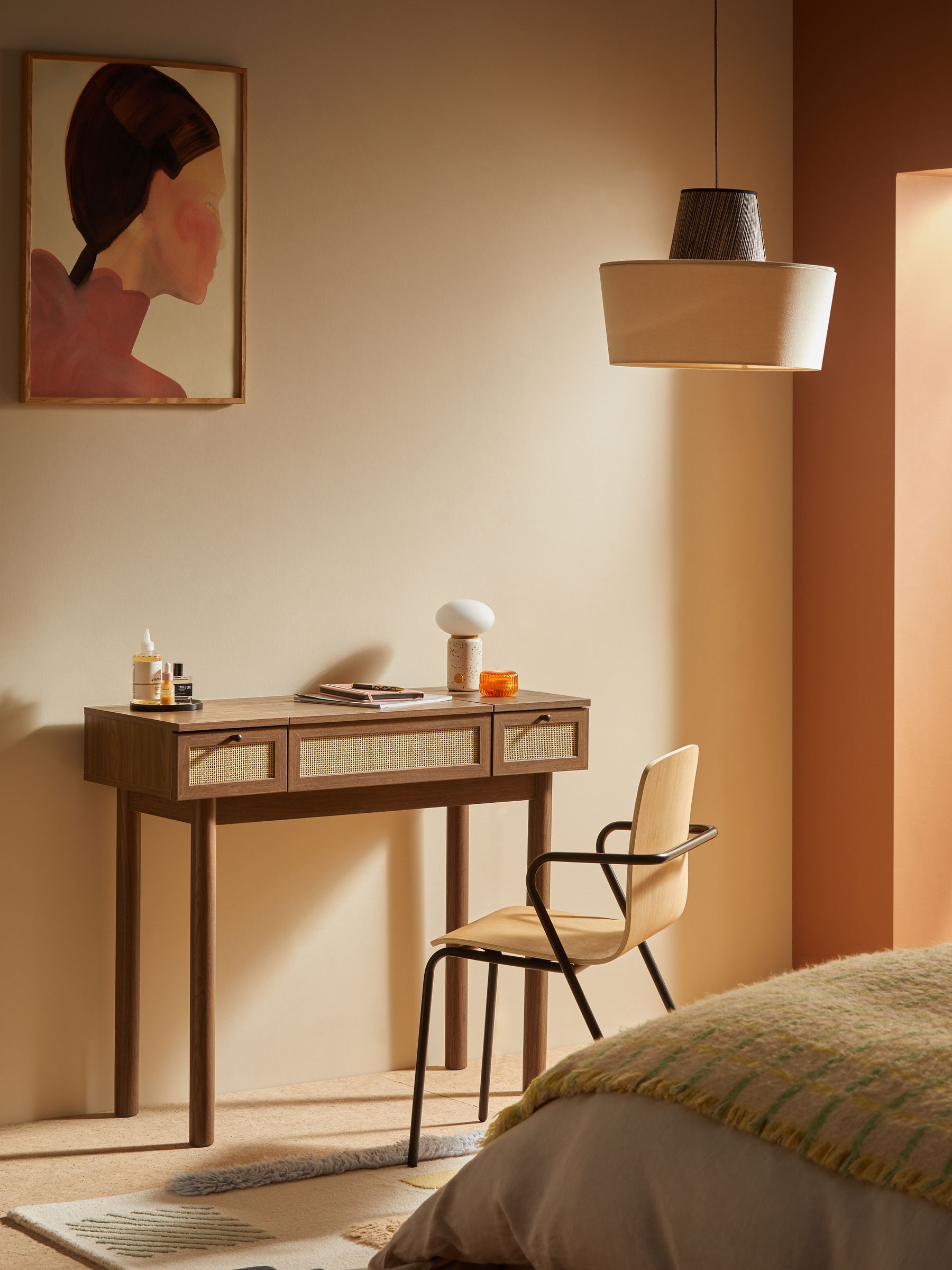 Pavia Rattan Console Dressing Table in Dark Oak Effect - Image 1 of 6