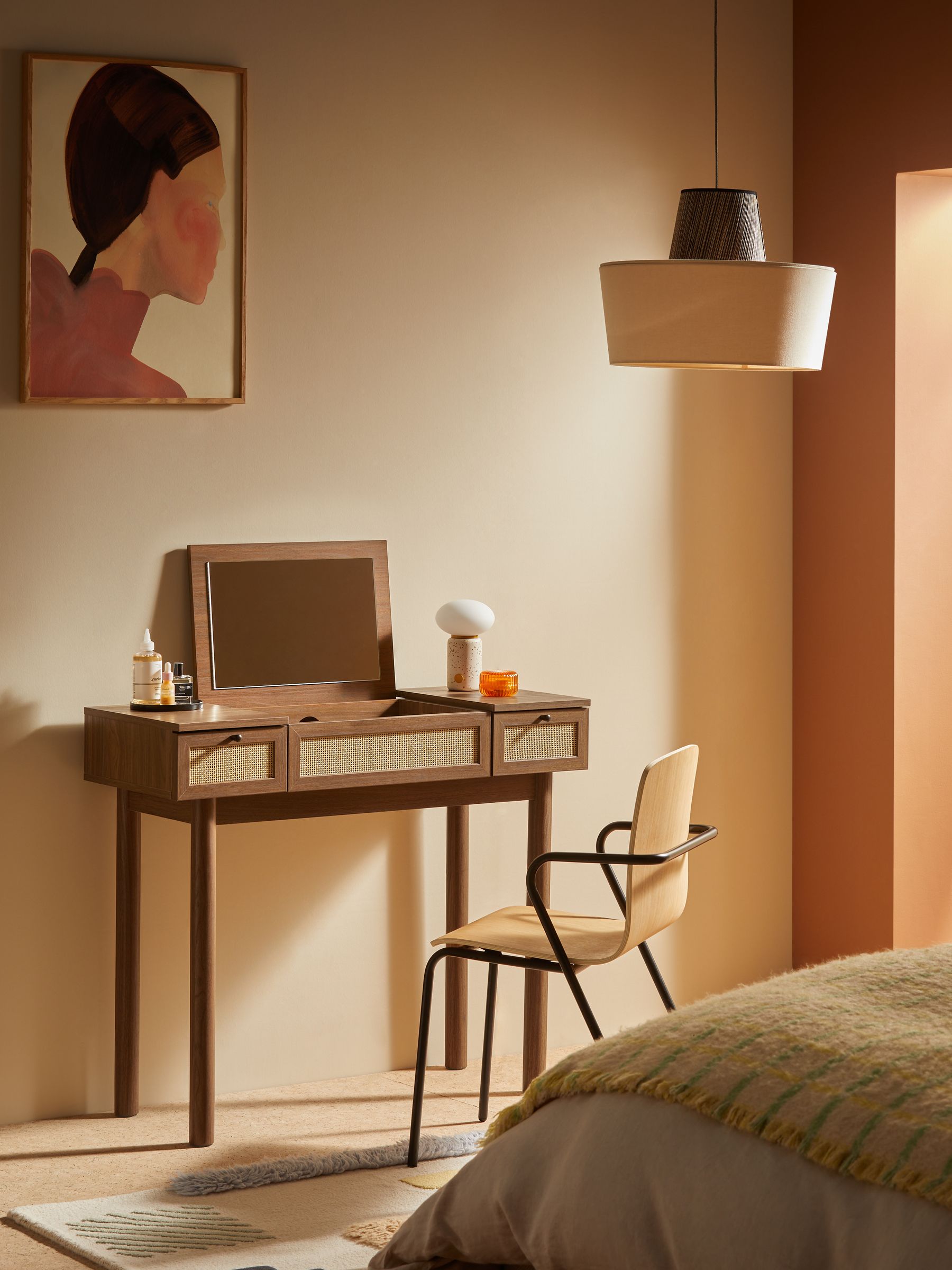 Pavia Rattan Console Dressing Table in Dark Oak Effect - Image 2 of 6