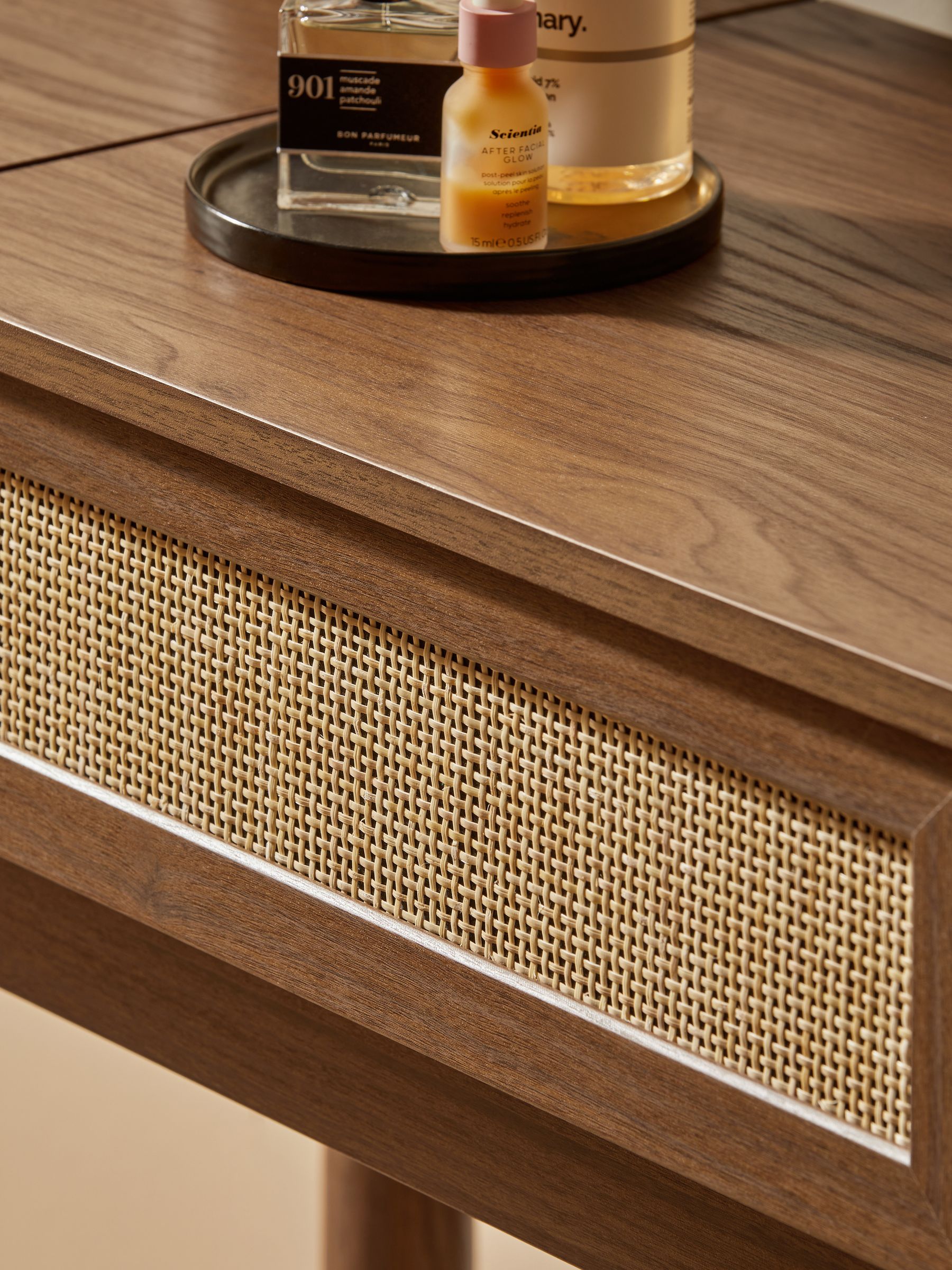 Pavia Rattan Console Dressing Table in Dark Oak Effect - Image 4 of 6