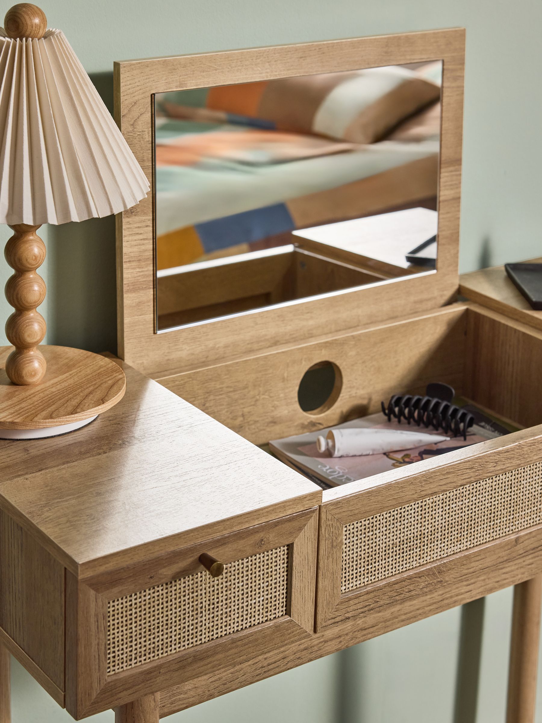 Pavia Rattan Console Dressing Table in Oak Effect - Image 2 of 4