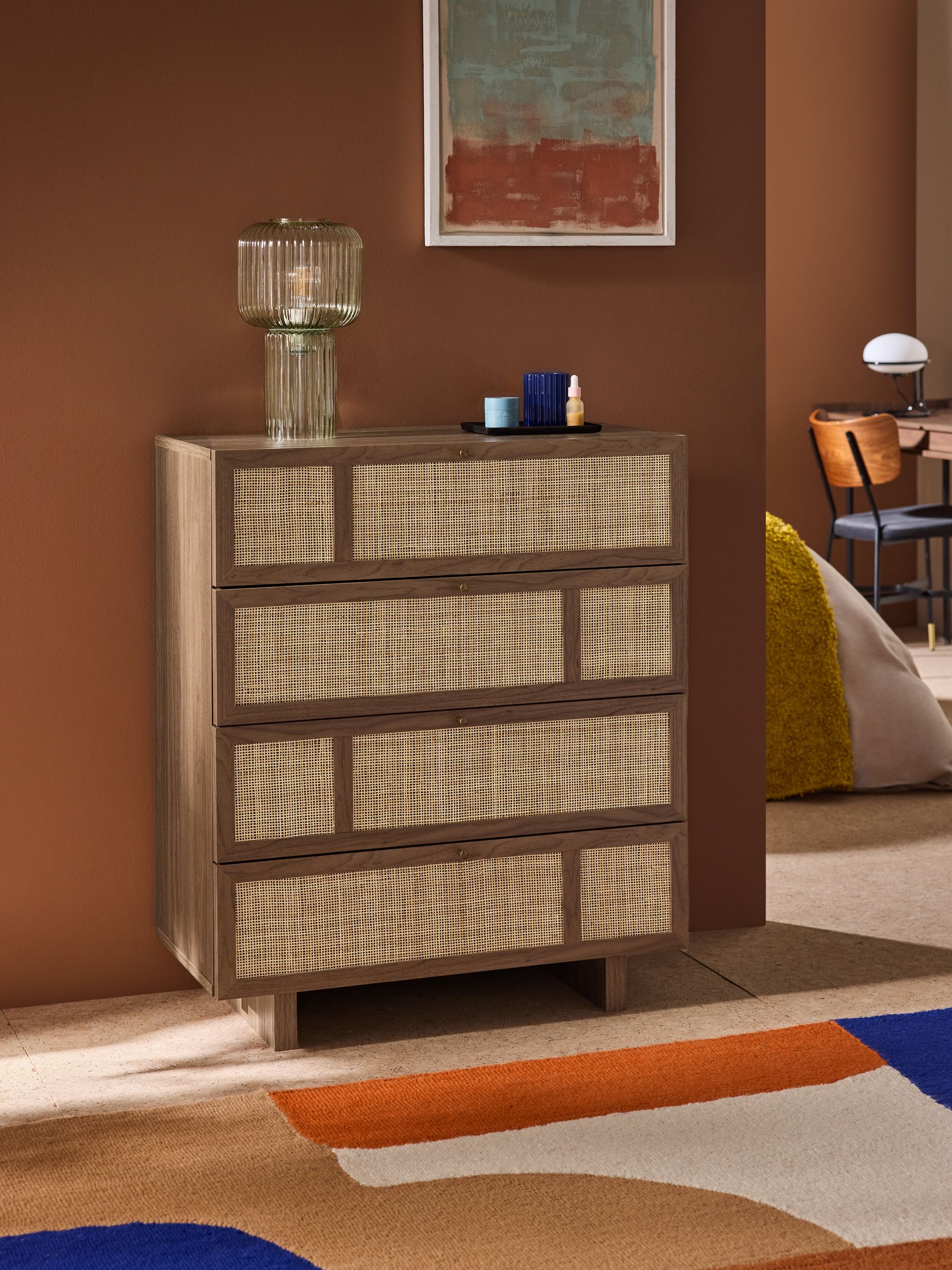 Pavia Accent Rattan Chest of Drawers in Dark Oak Effect - Image 1 of 5