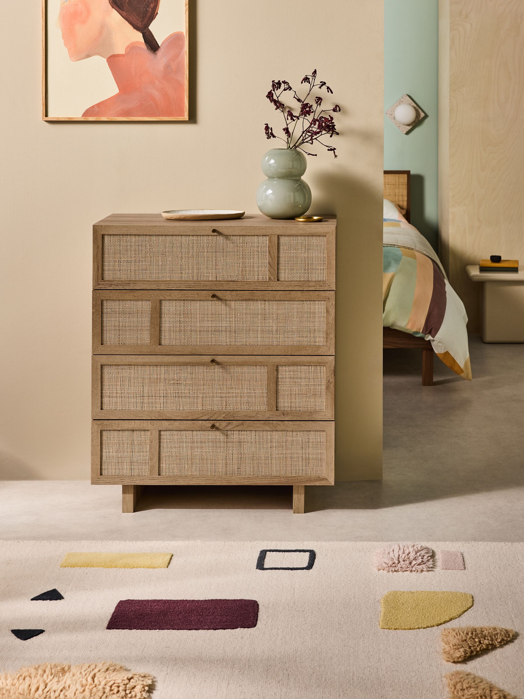 Pavia Accent Rattan Chest of Drawers in Oak Effect - Image 1 of 6