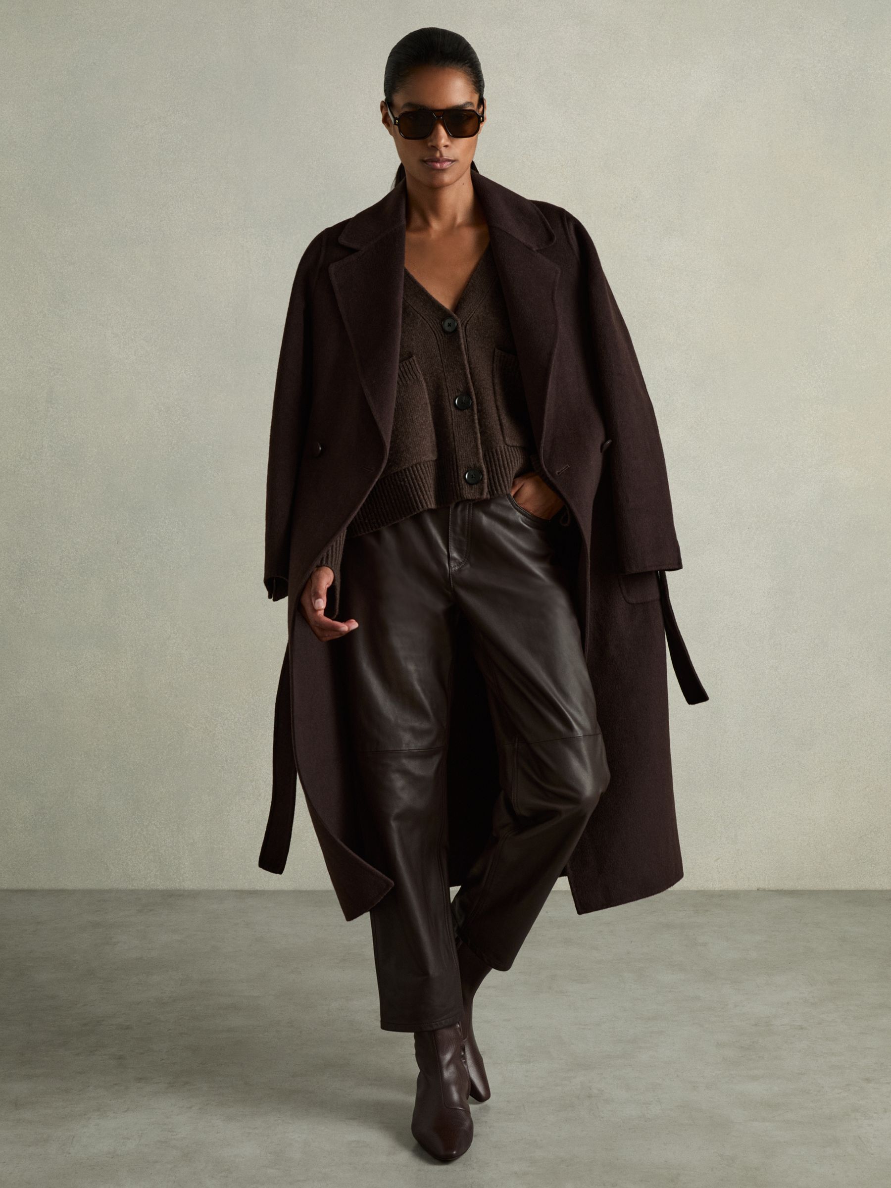Wool-Cashmere Patch-Pocket Cardigan in Chocolate - Image 3 of 6