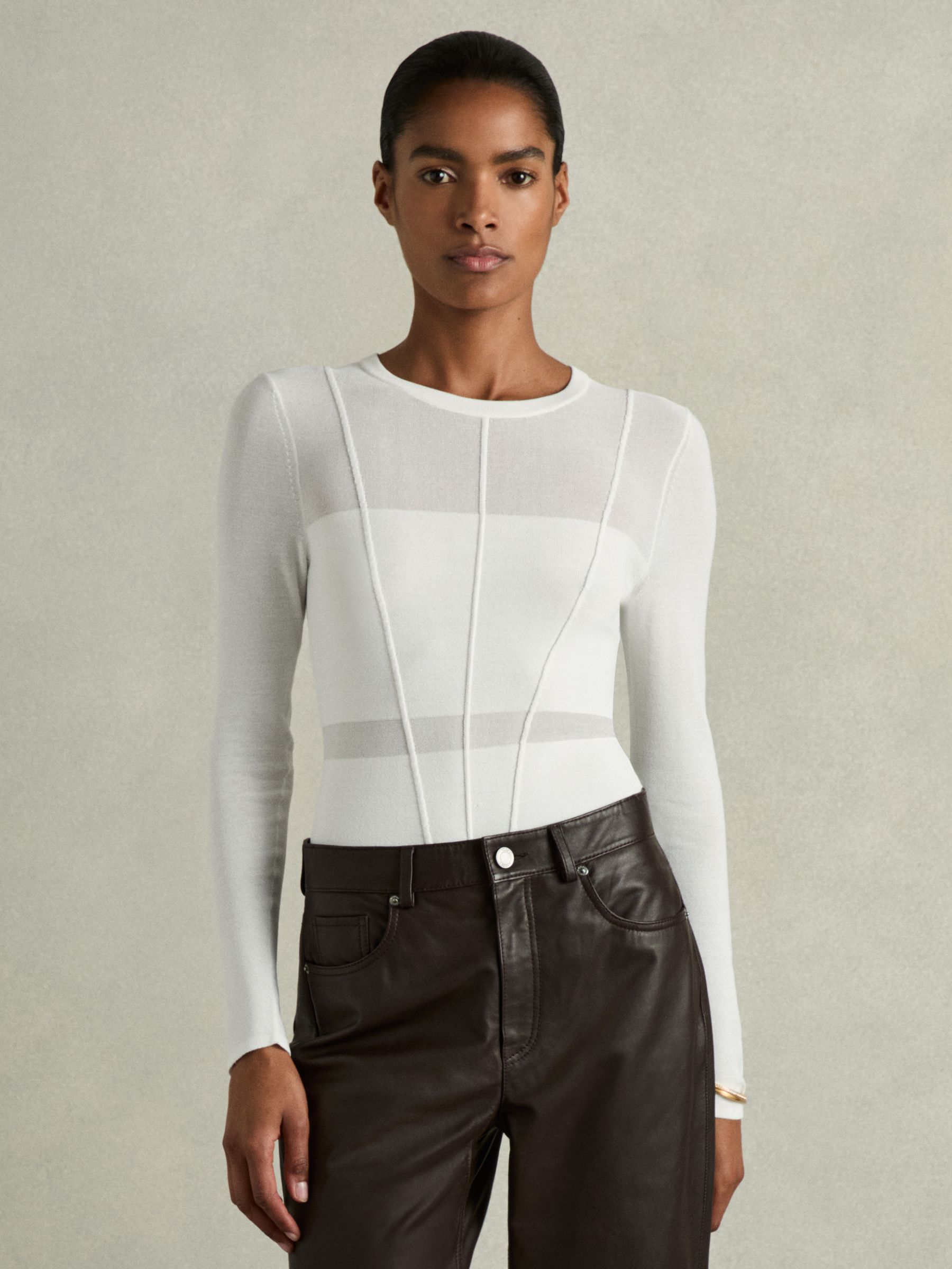 Seamed Crew-Neck Jumper in White - Image 3 of 6