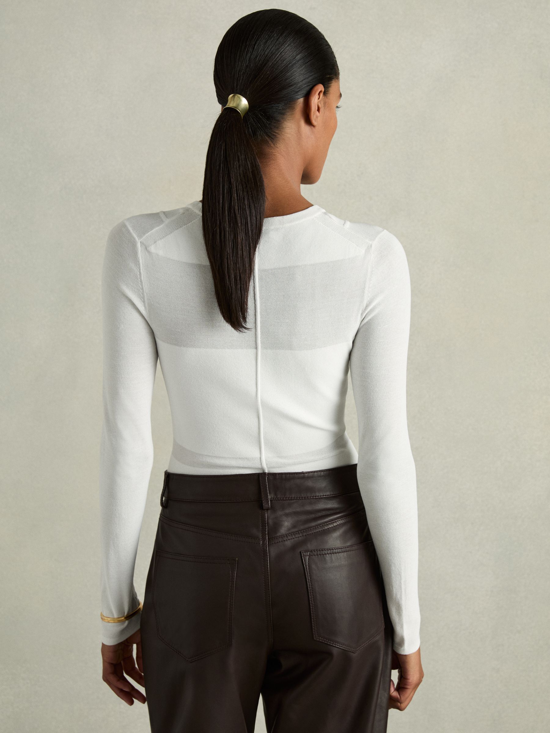 Reiss Seamed Crew-Neck Jumper in White - REISS