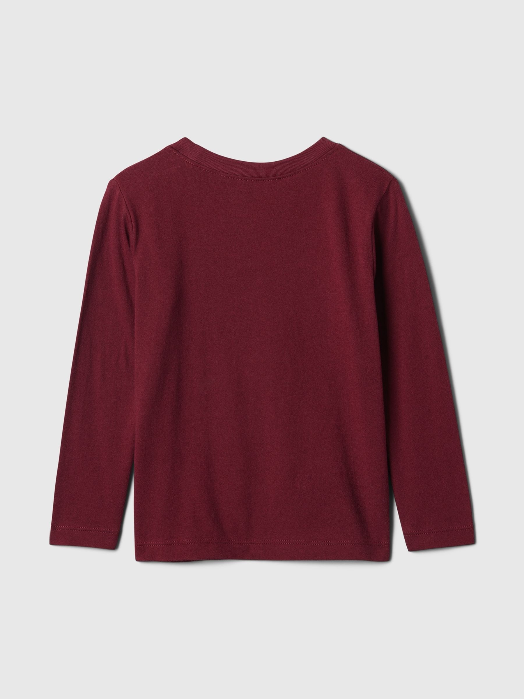 Burgundy Red Dinosaur Long Sleeve Crew Neck Graphic T-Shirt (6mths-5yrs) - Image 1 of 1