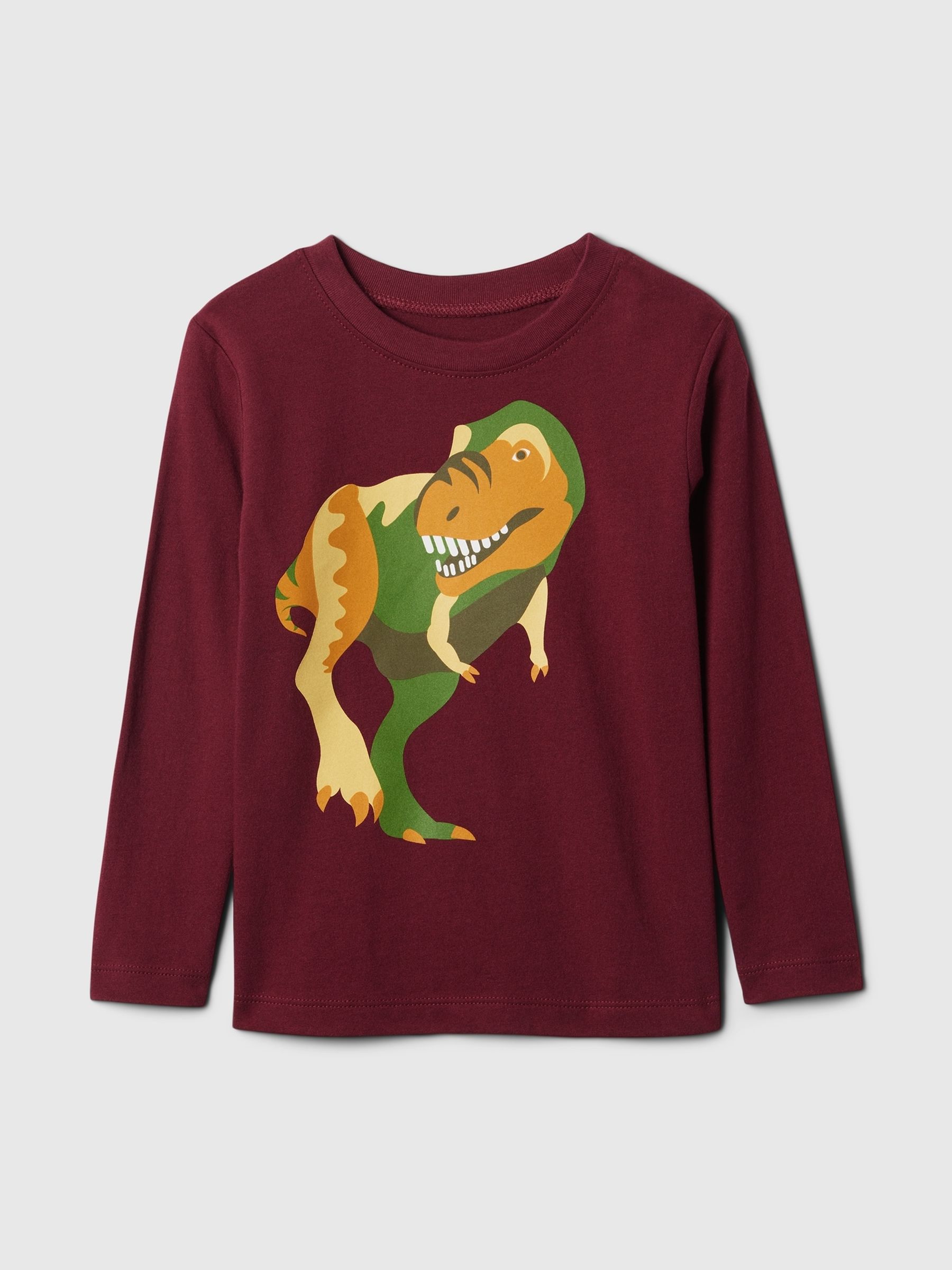 Burgundy Red Dinosaur Long Sleeve Crew Neck Graphic T-Shirt (6mths-5yrs) - Image 1 of 3 Burgundy Red Dinosaur Long Sleeve Crew Neck Graphic T-Shirt (6mths-5yrs) - Image 1 of 3