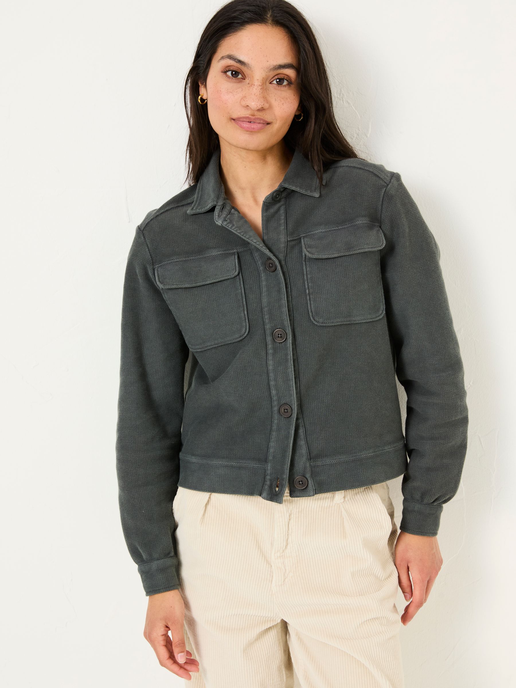 Jenny Charcoal Grey 100% Cotton Jersey Shirt Jacket - Image 1 of 9