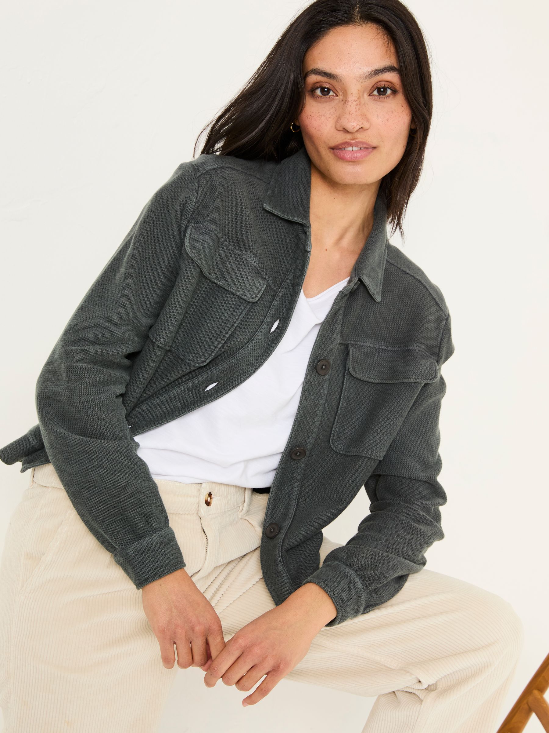 Jenny Charcoal Grey 100% Cotton Jersey Shirt Jacket - Image 3 of 9