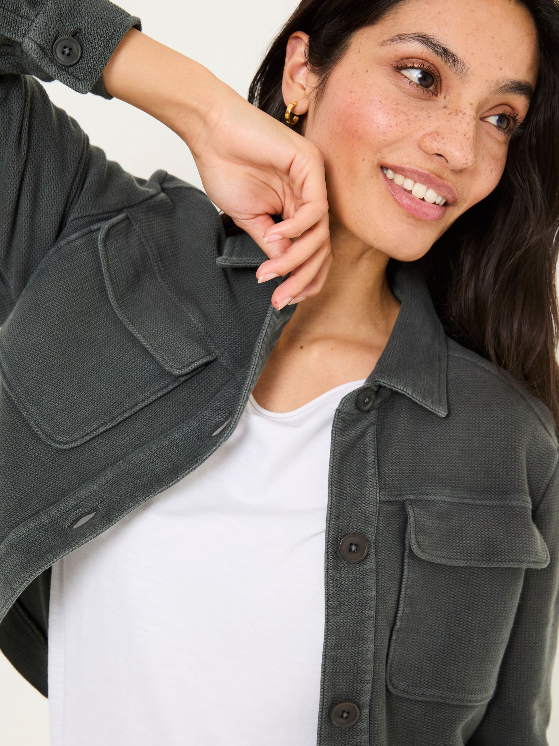 Jenny Charcoal Grey 100% Cotton Jersey Shirt Jacket - Image 4 of 9