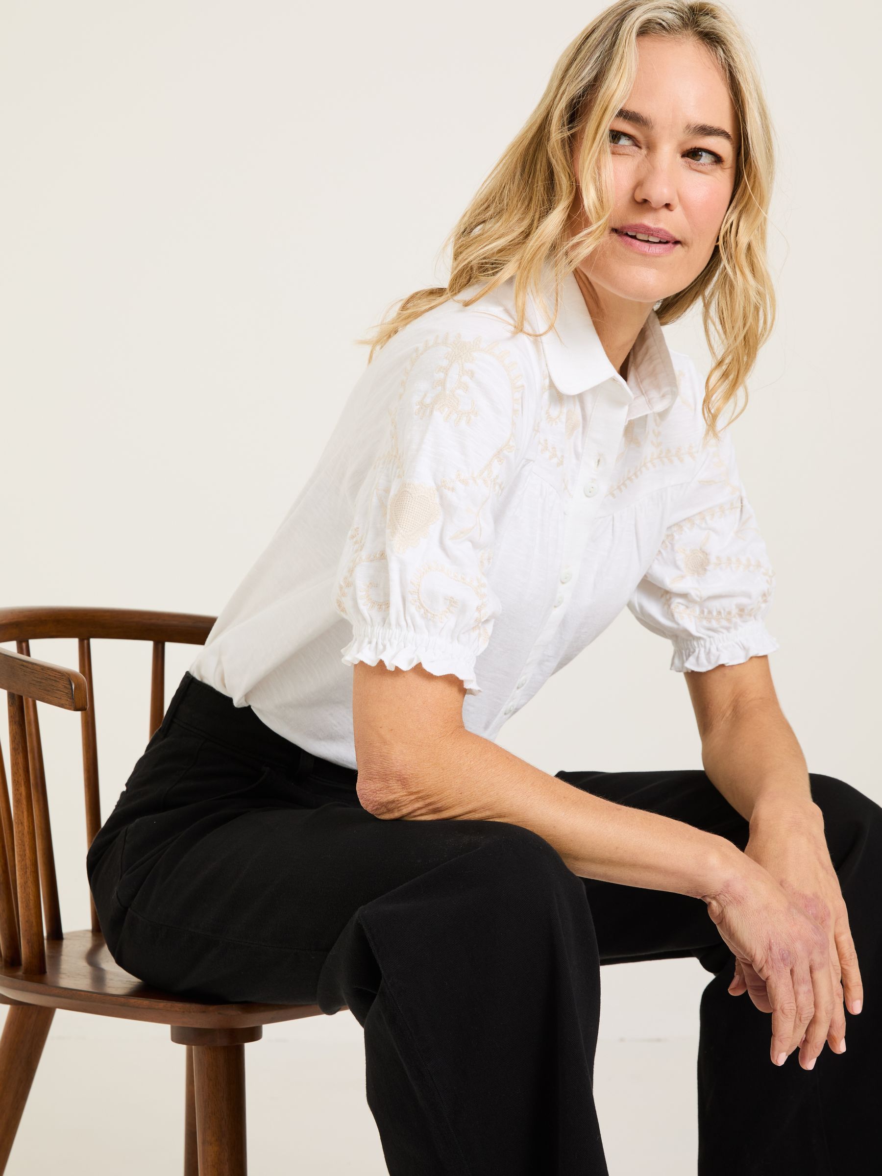 White Embroidered Short Sleeve Jersey Shirt - Image 4 of 10