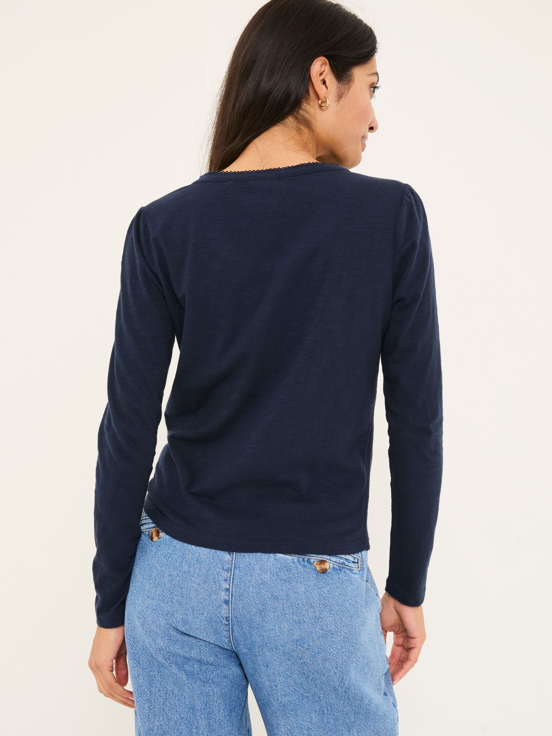 Leah Navy Button Through 100% Cotton Top - Image 2 of 5