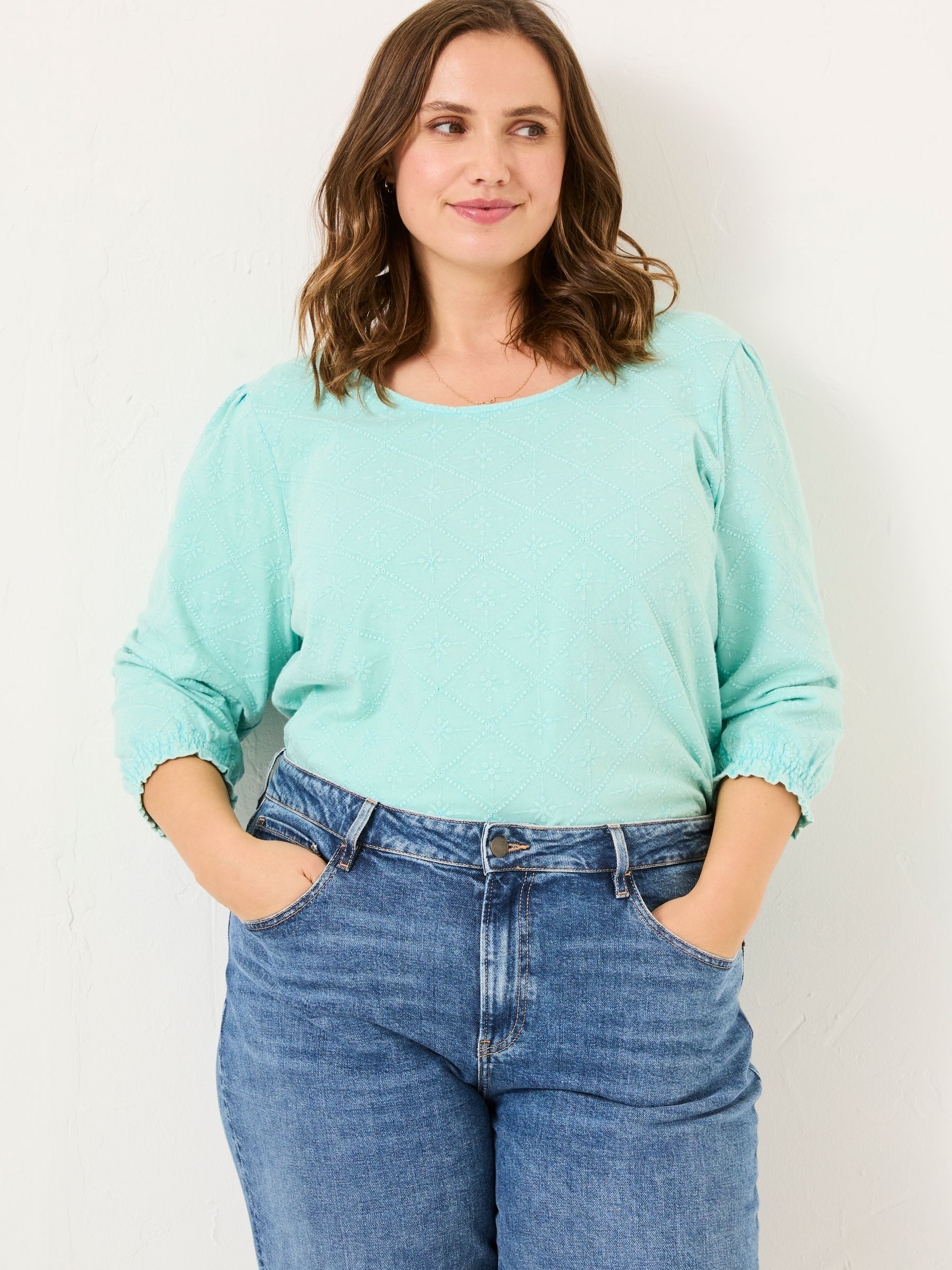 Polly Light Teal Broderie Top - Image 1 of 10