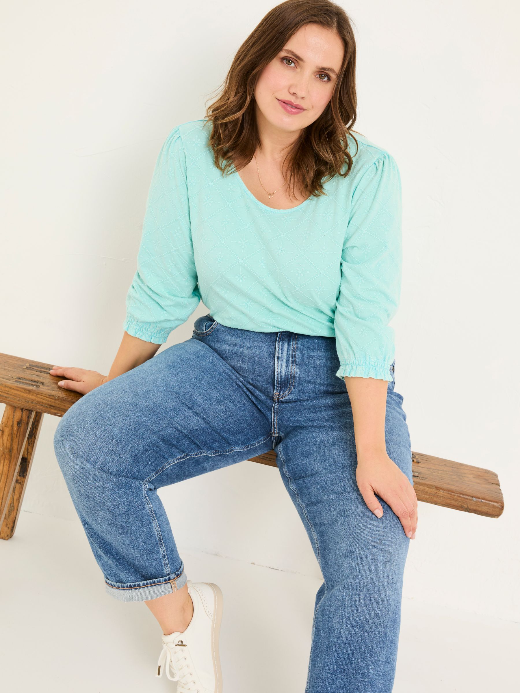 Polly Light Teal Broderie Top - Image 3 of 10