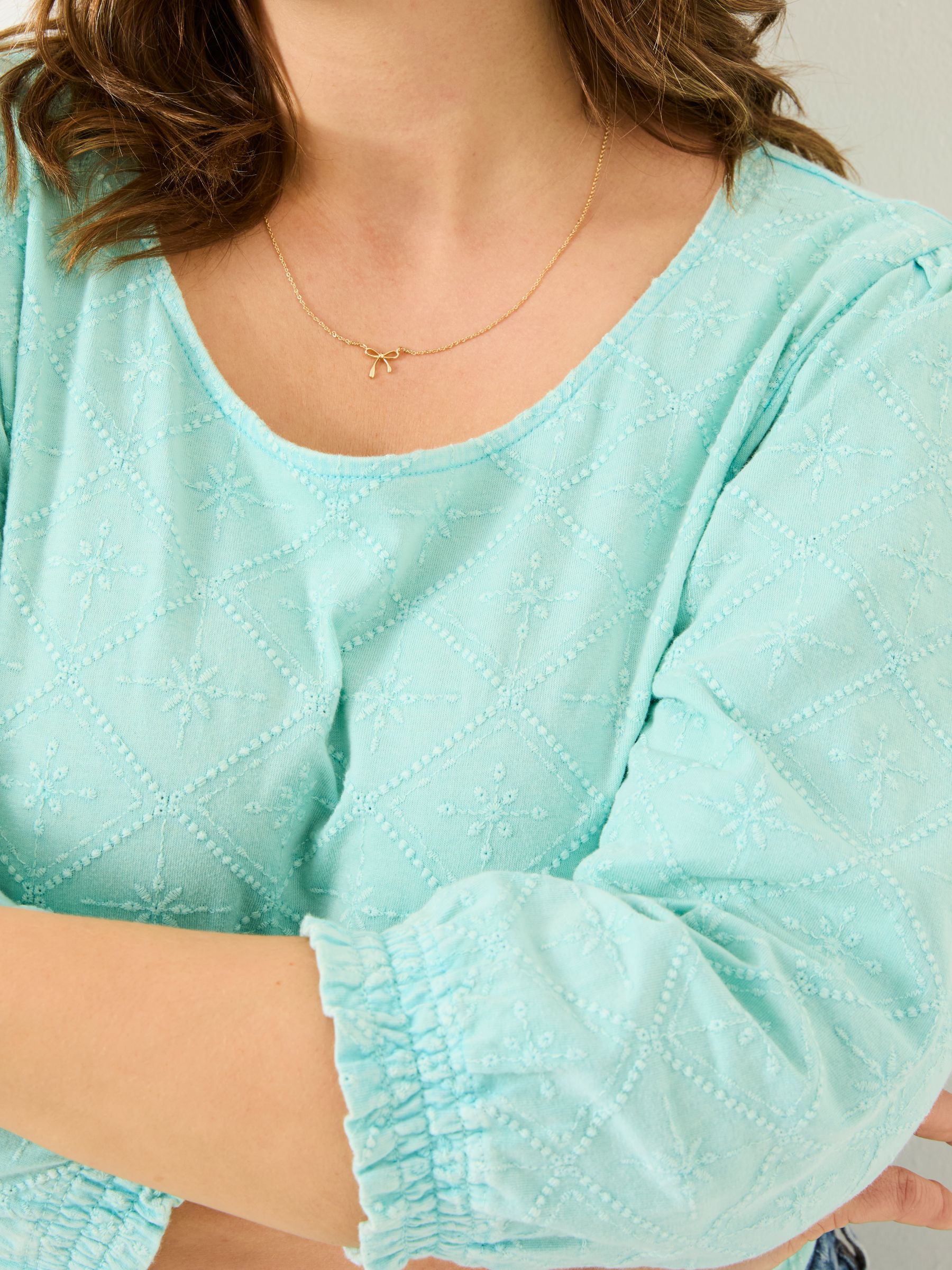Polly Light Teal Broderie Top - Image 4 of 10