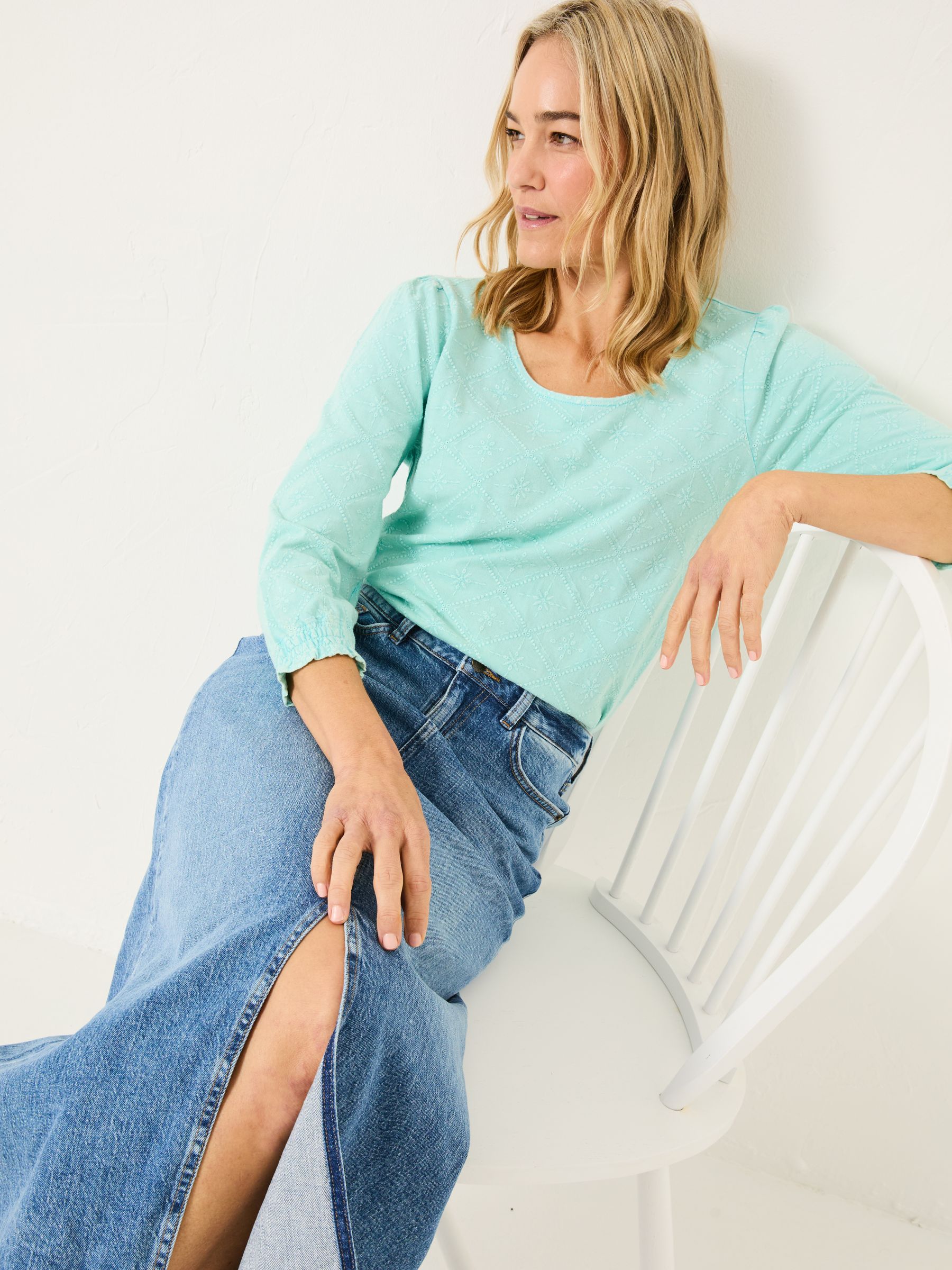 Polly Light Teal Broderie Top - Image 7 of 10