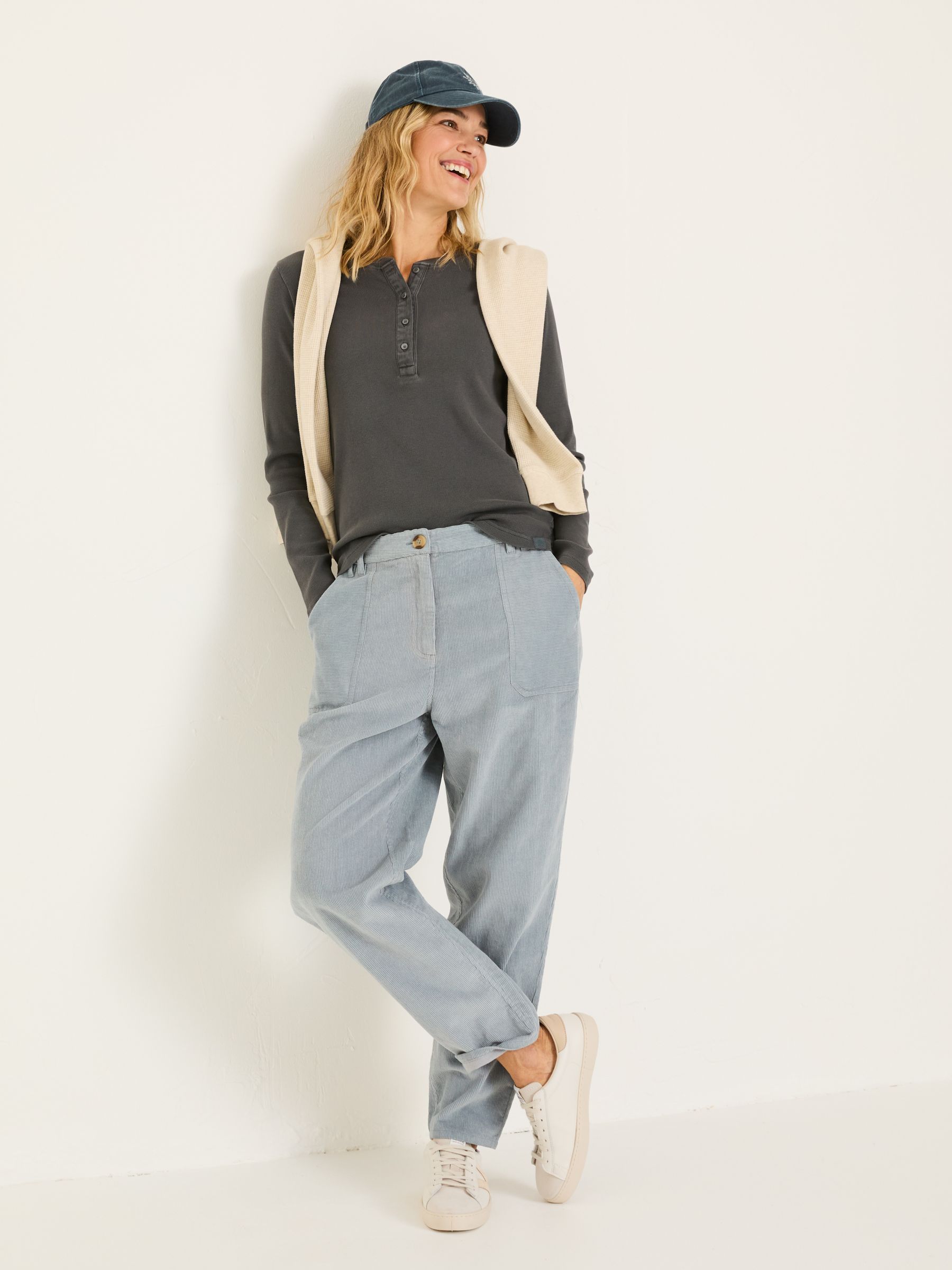 Hettie Charcoal Grey Rib Henley Top - Image 1 of 5