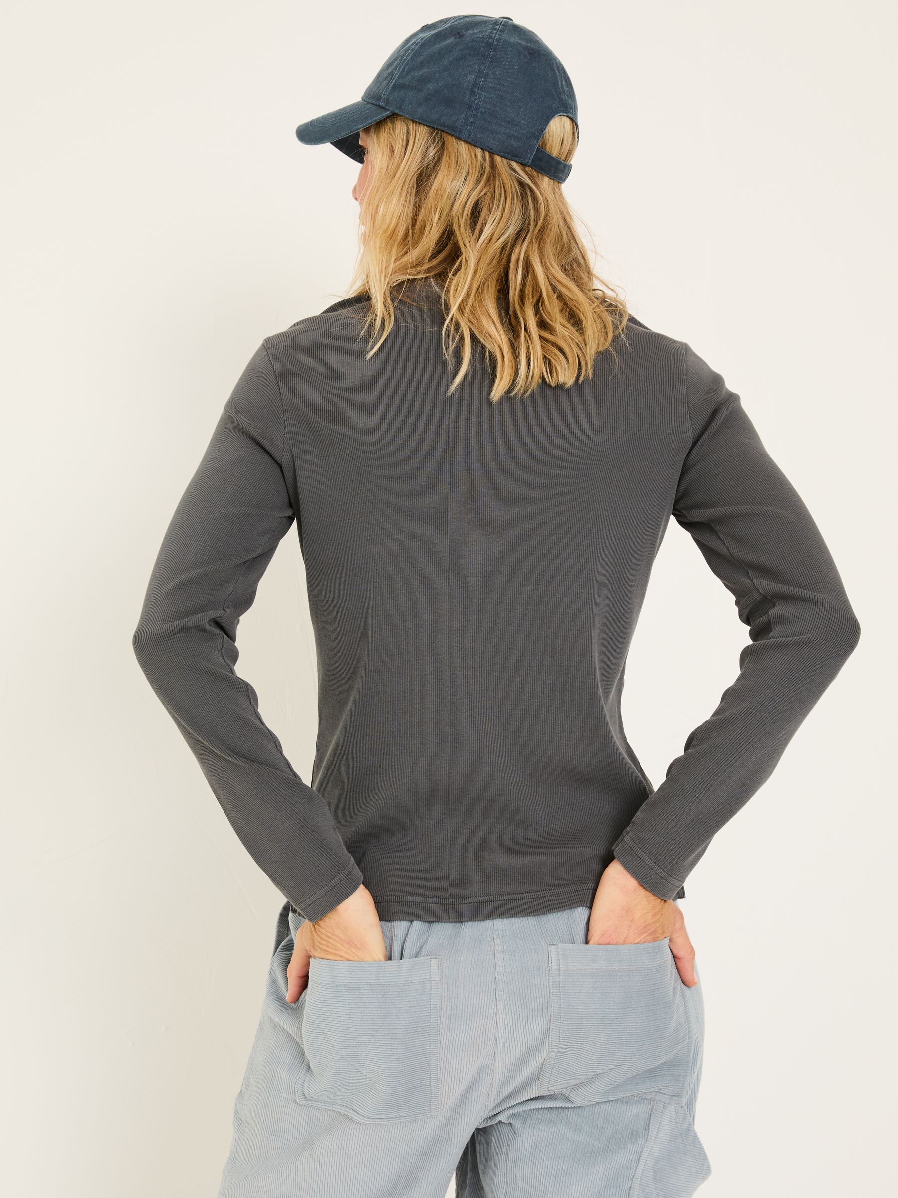 Hettie Charcoal Grey Rib Henley Top - Image 2 of 5