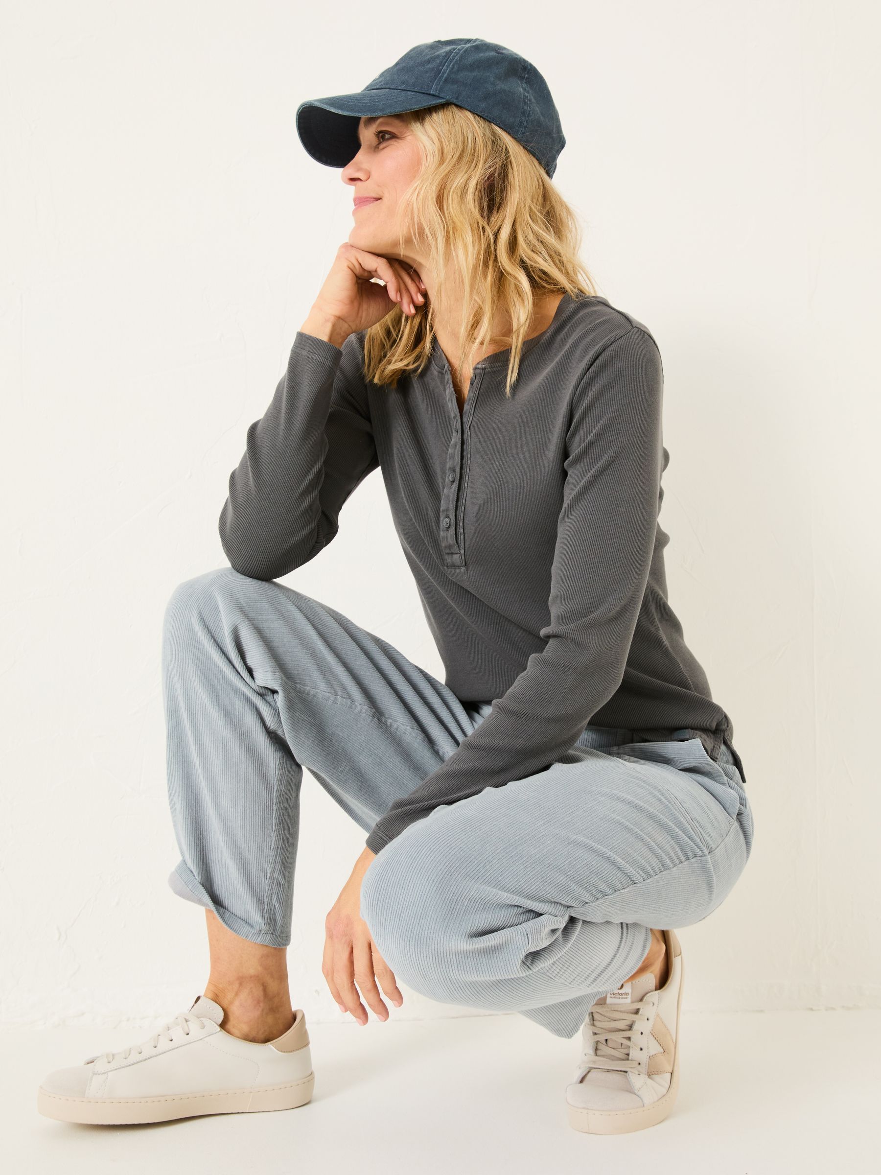 Hettie Charcoal Grey Rib Henley Top - Image 3 of 5