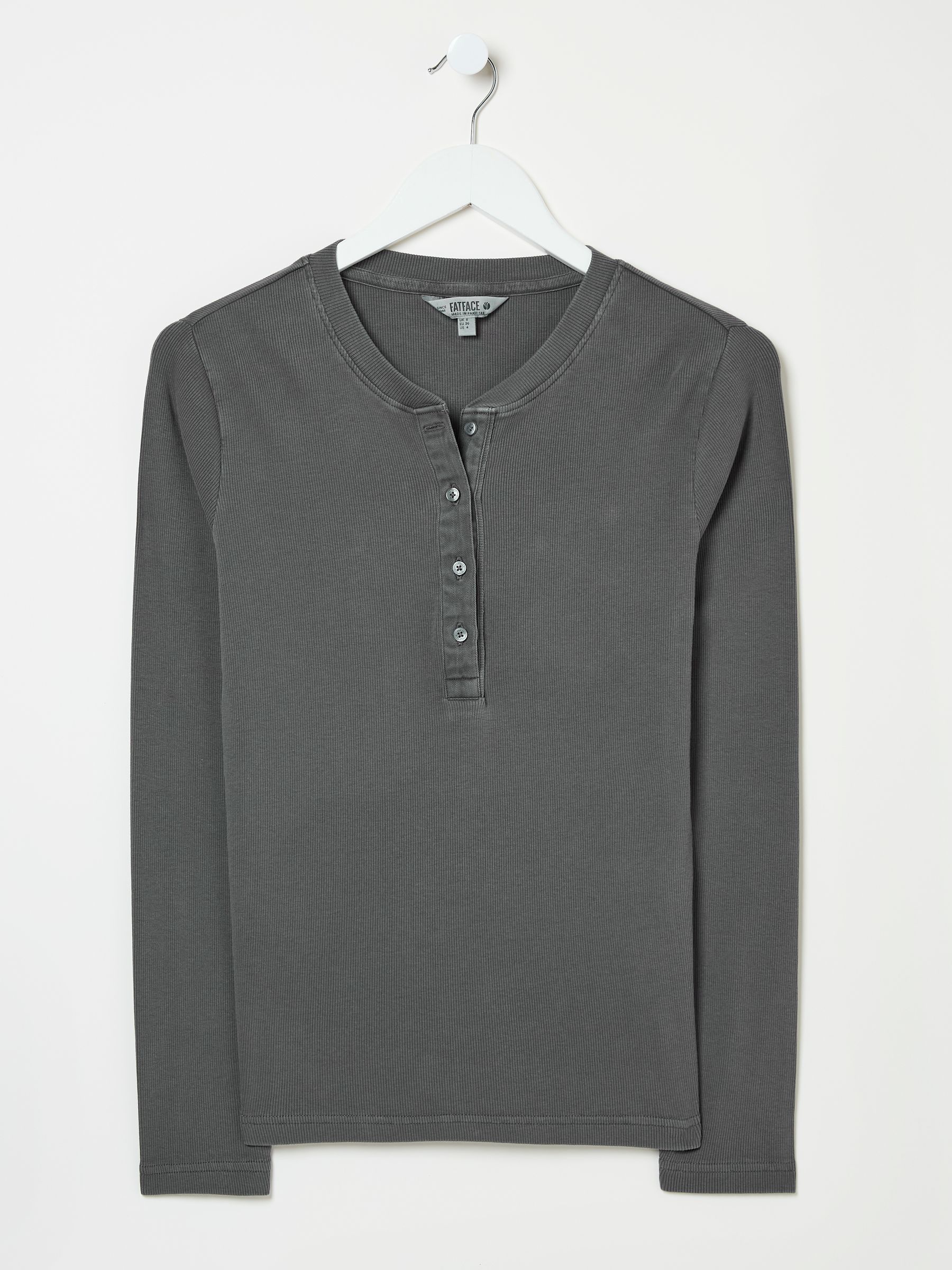 Hettie Charcoal Grey Rib Henley Top - Image 5 of 5