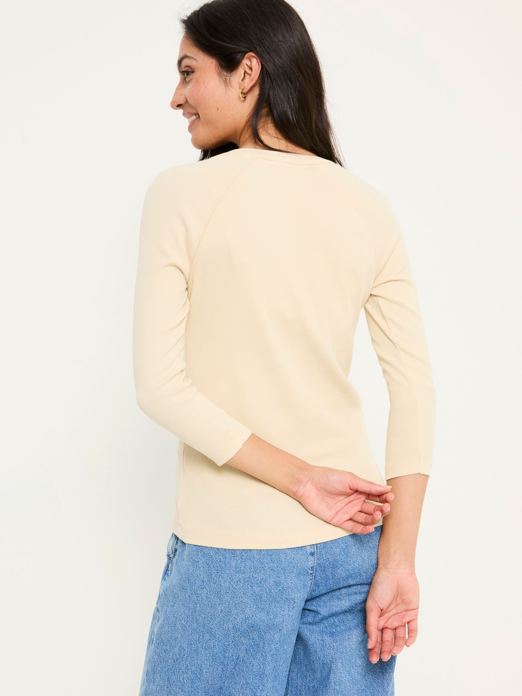 Reese Oatmeal Ribbed Henley Top - Image 2 of 5