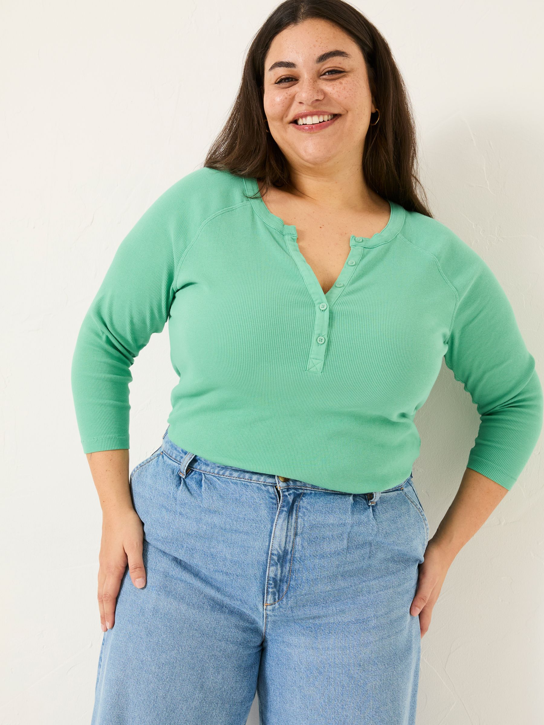 Reese Jade Green Ribbed Henley Top - Image 5 of 5