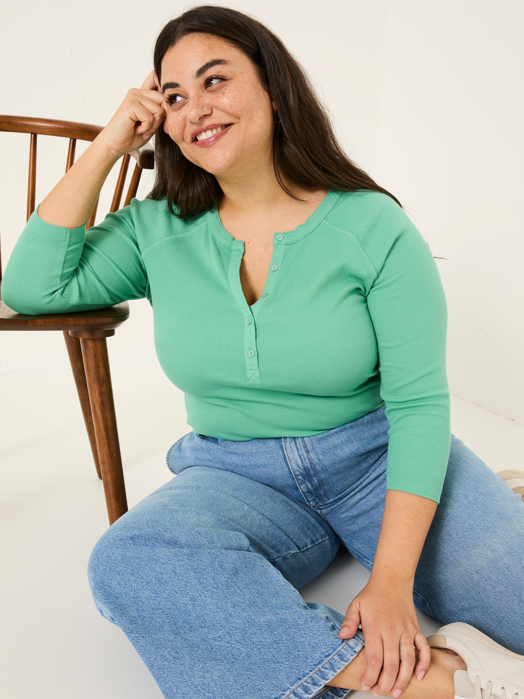 Reese Jade Green Ribbed Henley Top - Image 8 of 9