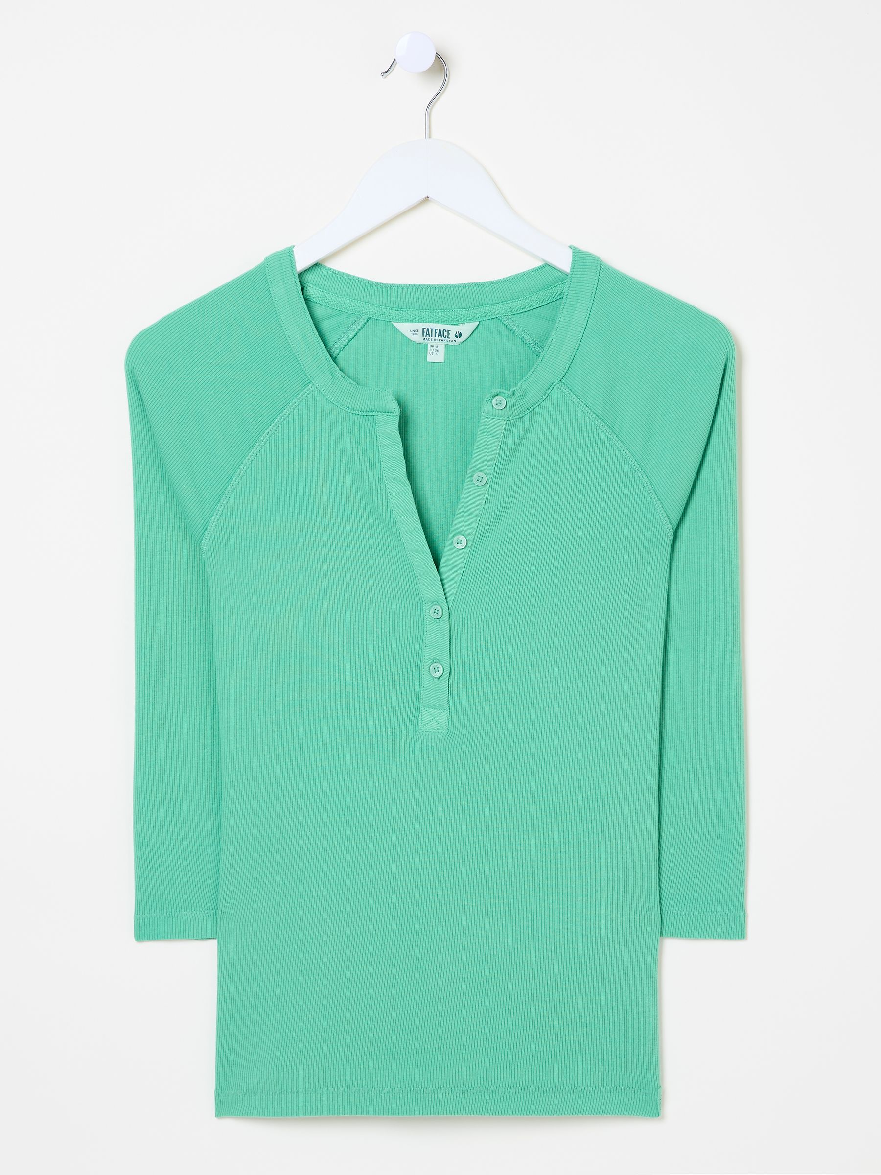 Reese Jade Green Ribbed Henley Top - Image 9 of 9