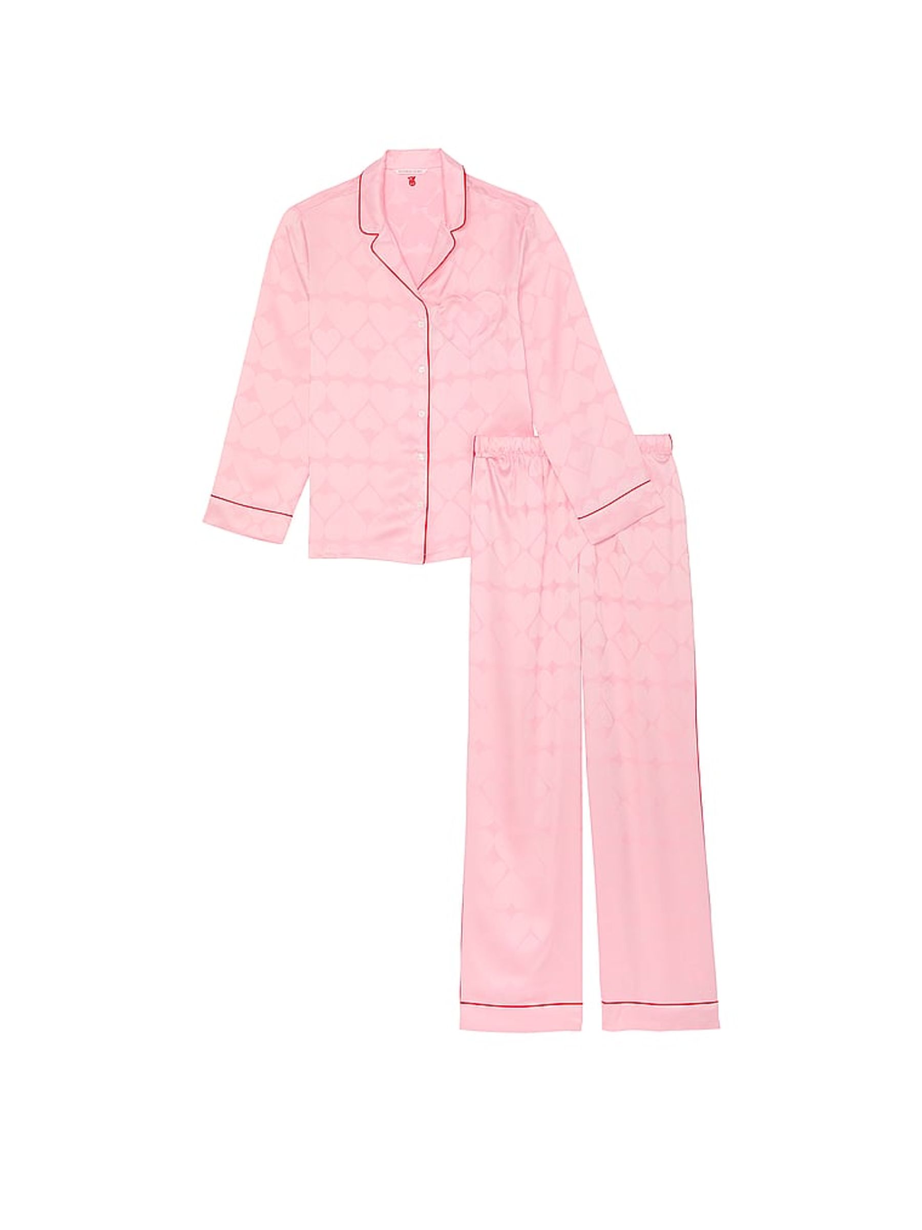 Pretty Blossom Pink Heart Satin Long Pyjama Set - Image 3 of 3 Pretty Blossom Pink Heart Satin Long Pyjama Set - Image 3 of 3