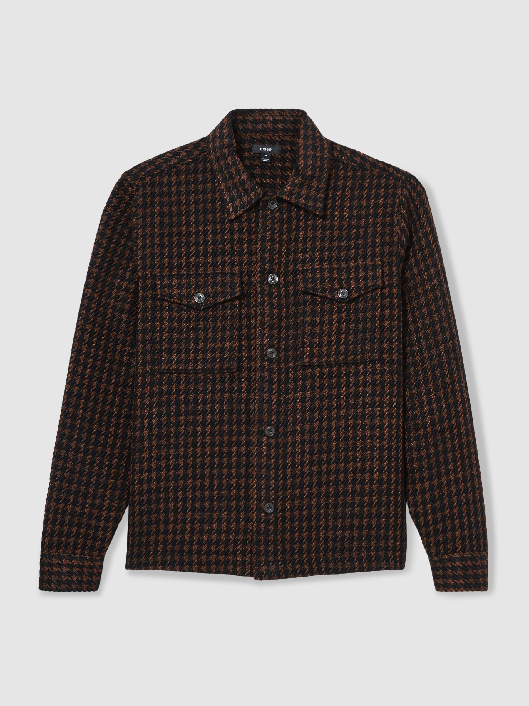 Brushed Houndstooth-Check Overshirt in Navy/Rust - Image 2 of 9