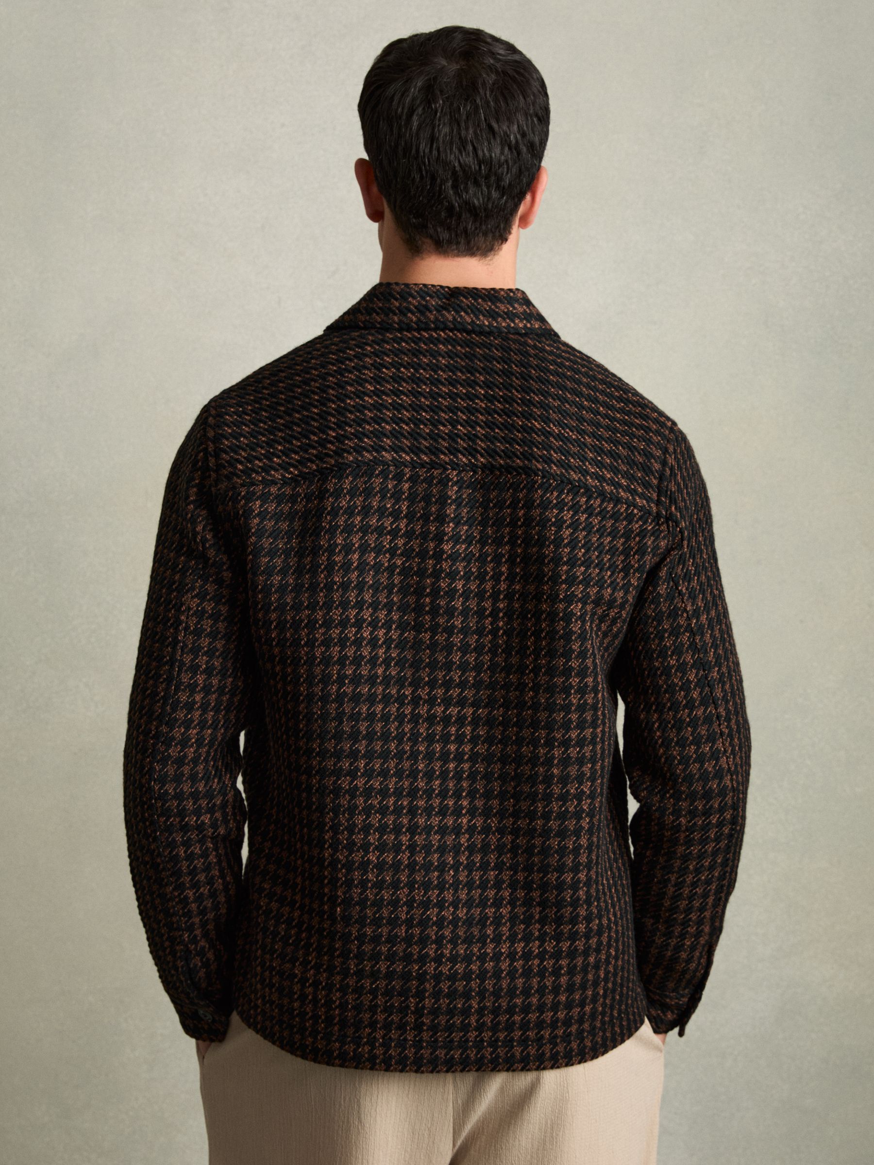 Brushed Houndstooth-Check Overshirt in Navy/Rust - Image 5 of 9