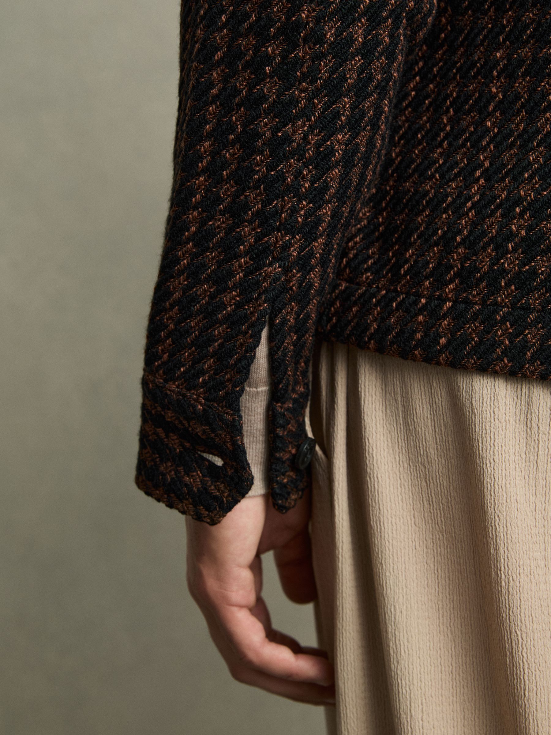 Brushed Houndstooth-Check Overshirt in Navy/Rust - Image 6 of 9
