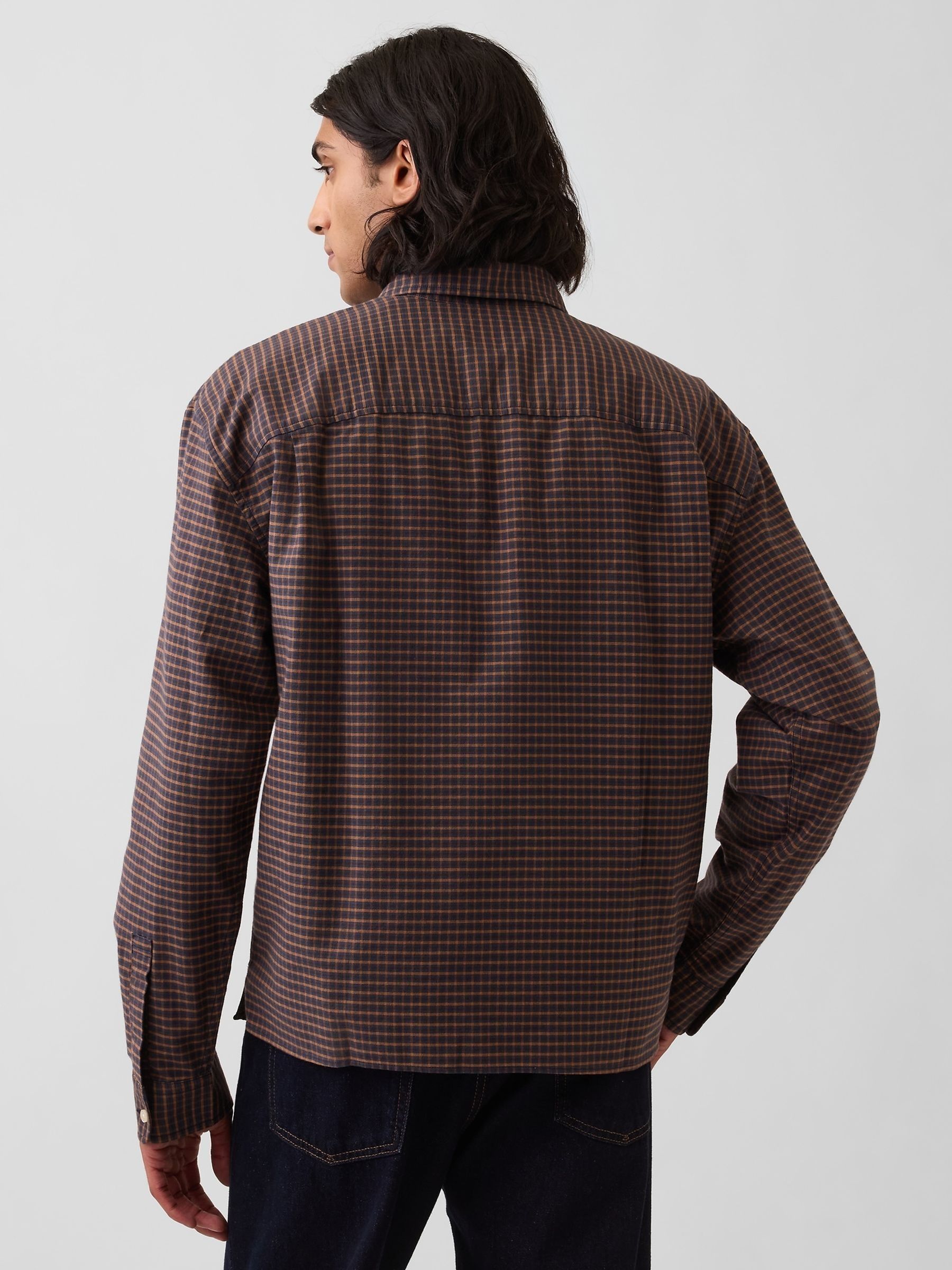 Brown Check Relaxed Boxy Straight-Hem Oxford Shirt - Image 2 of 4
