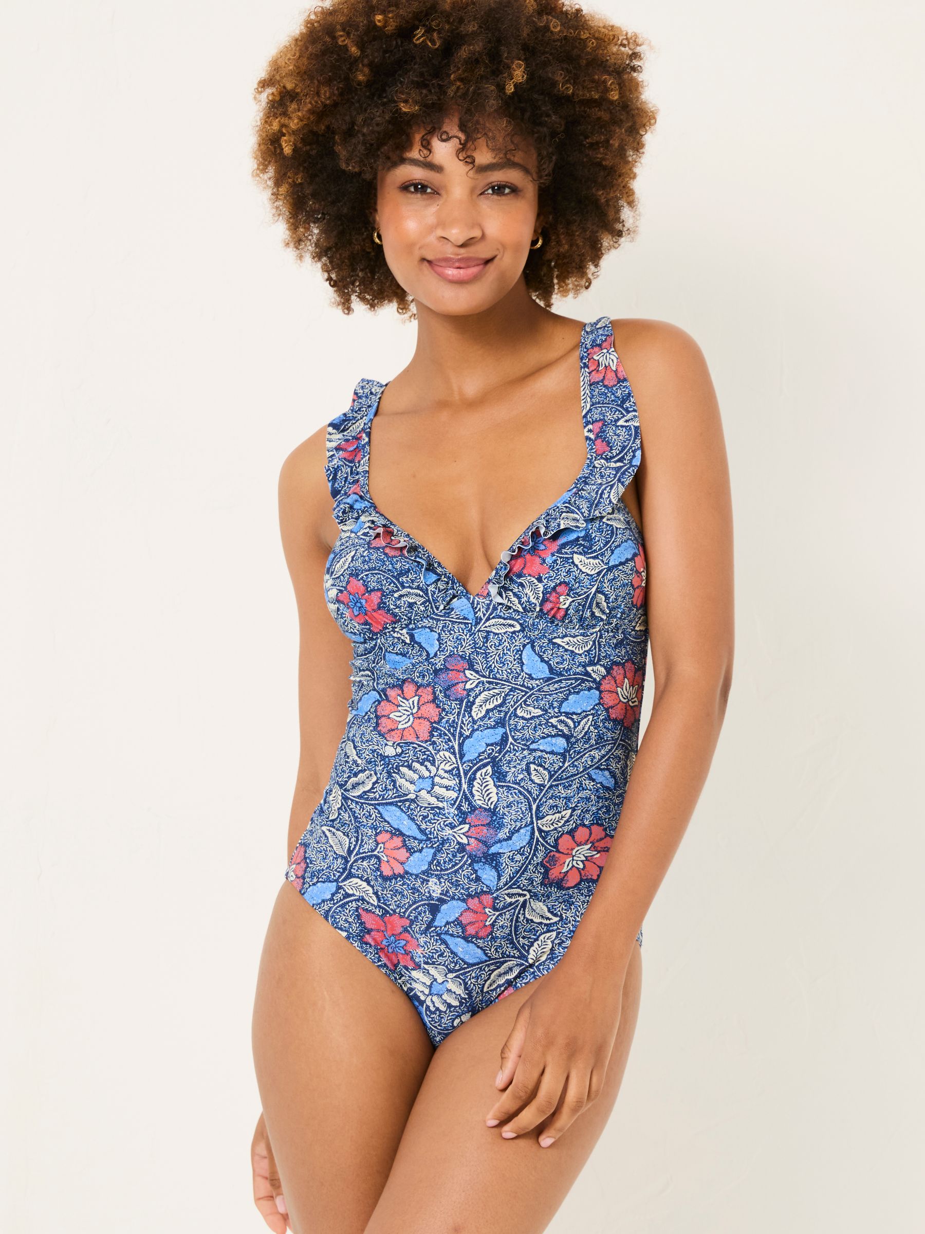 Fleur Dark Blue Detail Floral Swimsuit - Image 1 of 5